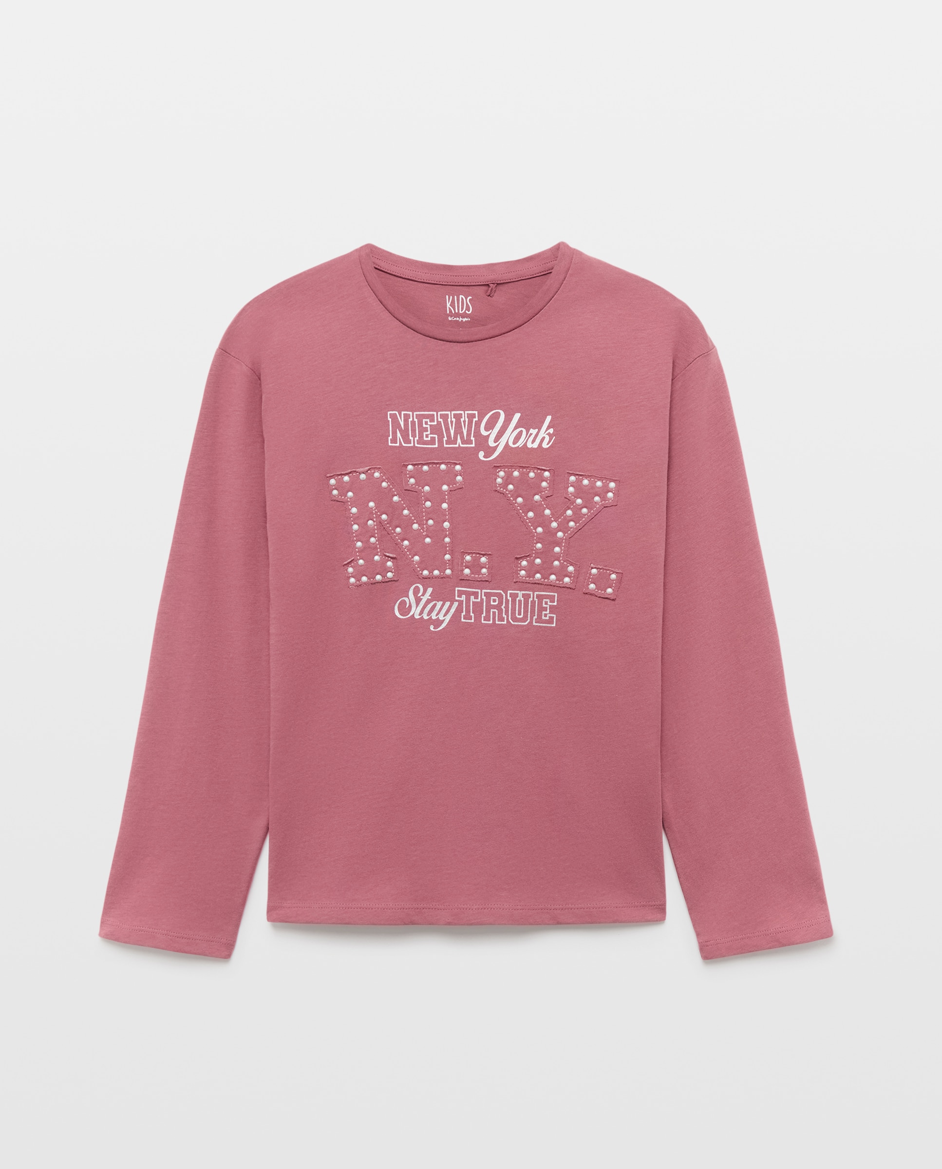 Camiseta manga larga con parche shell fabric y studs tipo varsity de niña - Kids El Corte Inglés - Gris claro Gris claro-4