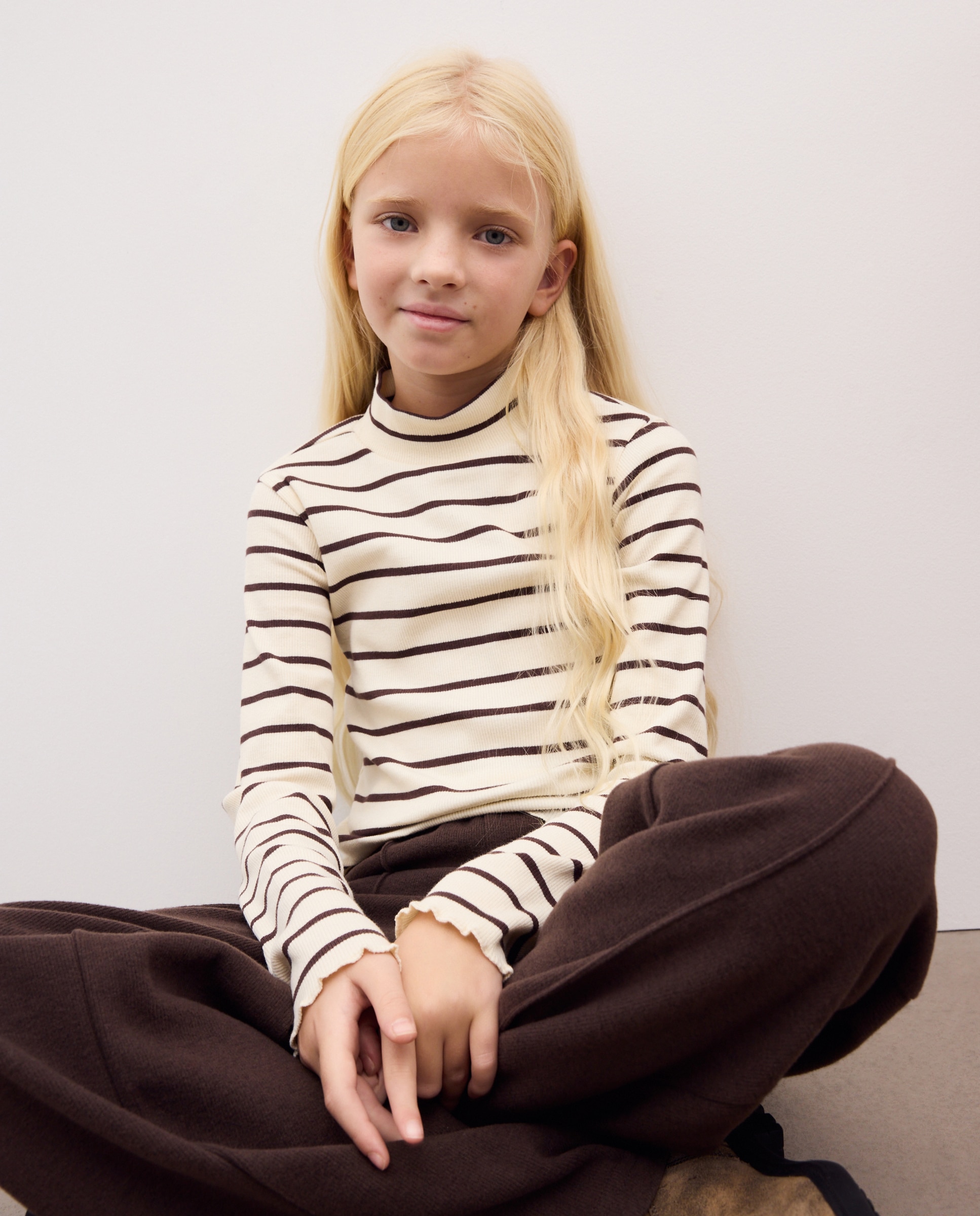 Camiseta cuello perkins rayas de niña - Kids El Corte Inglés - Marrón Marrón-1