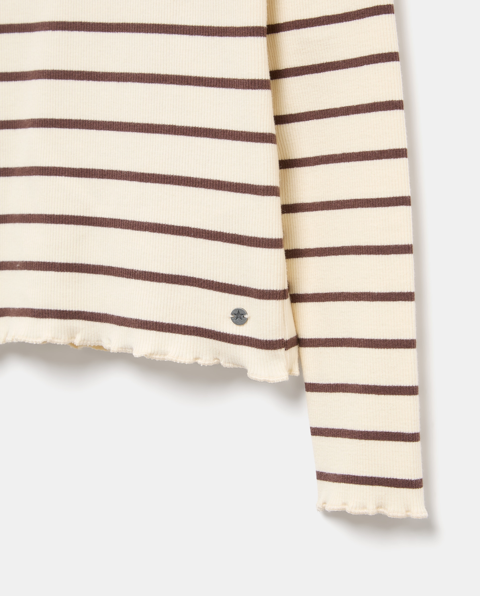 T-shirt às Riscas com Meia Gola Castanho-2