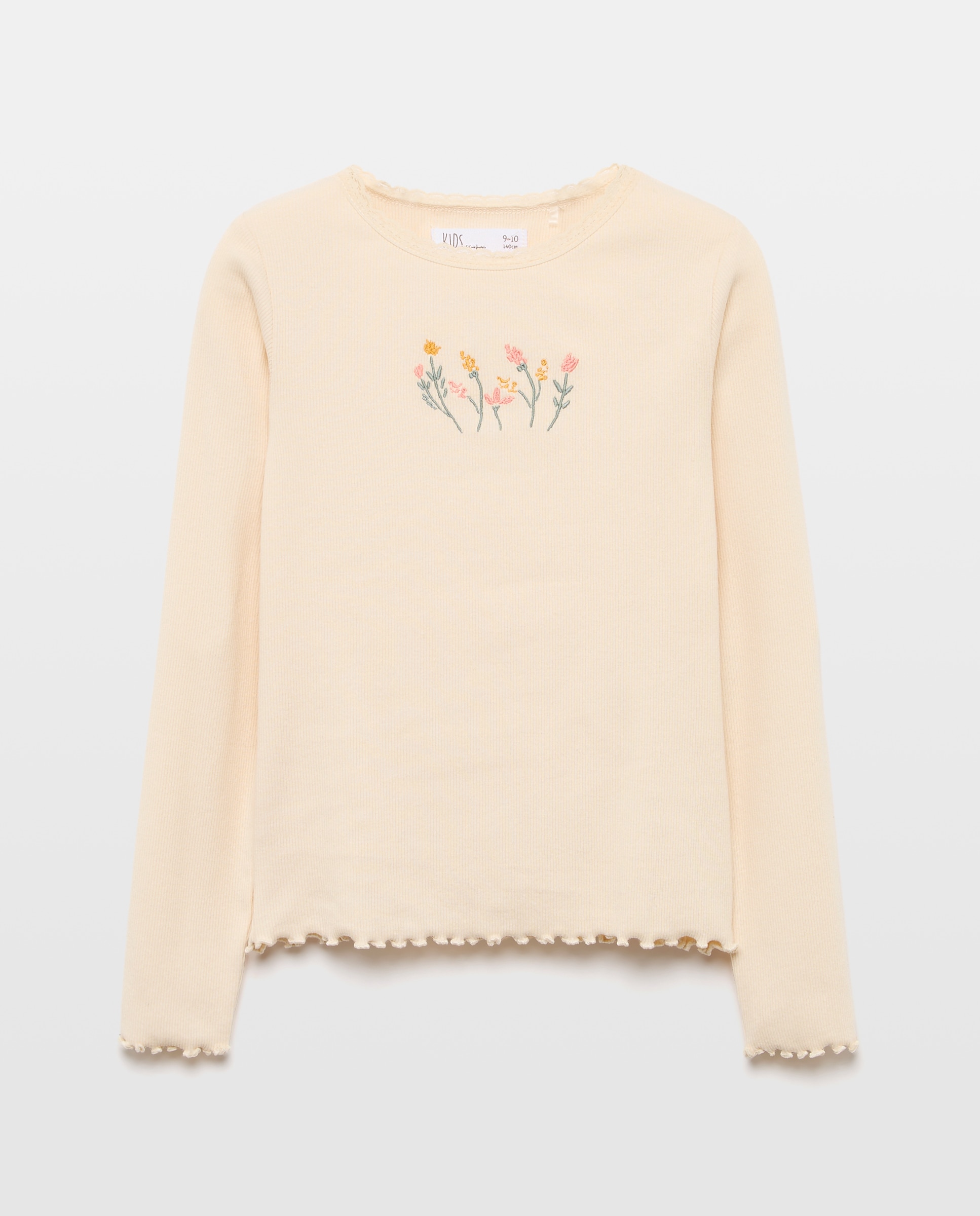 Camiseta manga larga con lace en cuello y pequeño bordado fantasía de niña - Kids El Corte Inglés - 120 Crudo 120 Crudo-1
