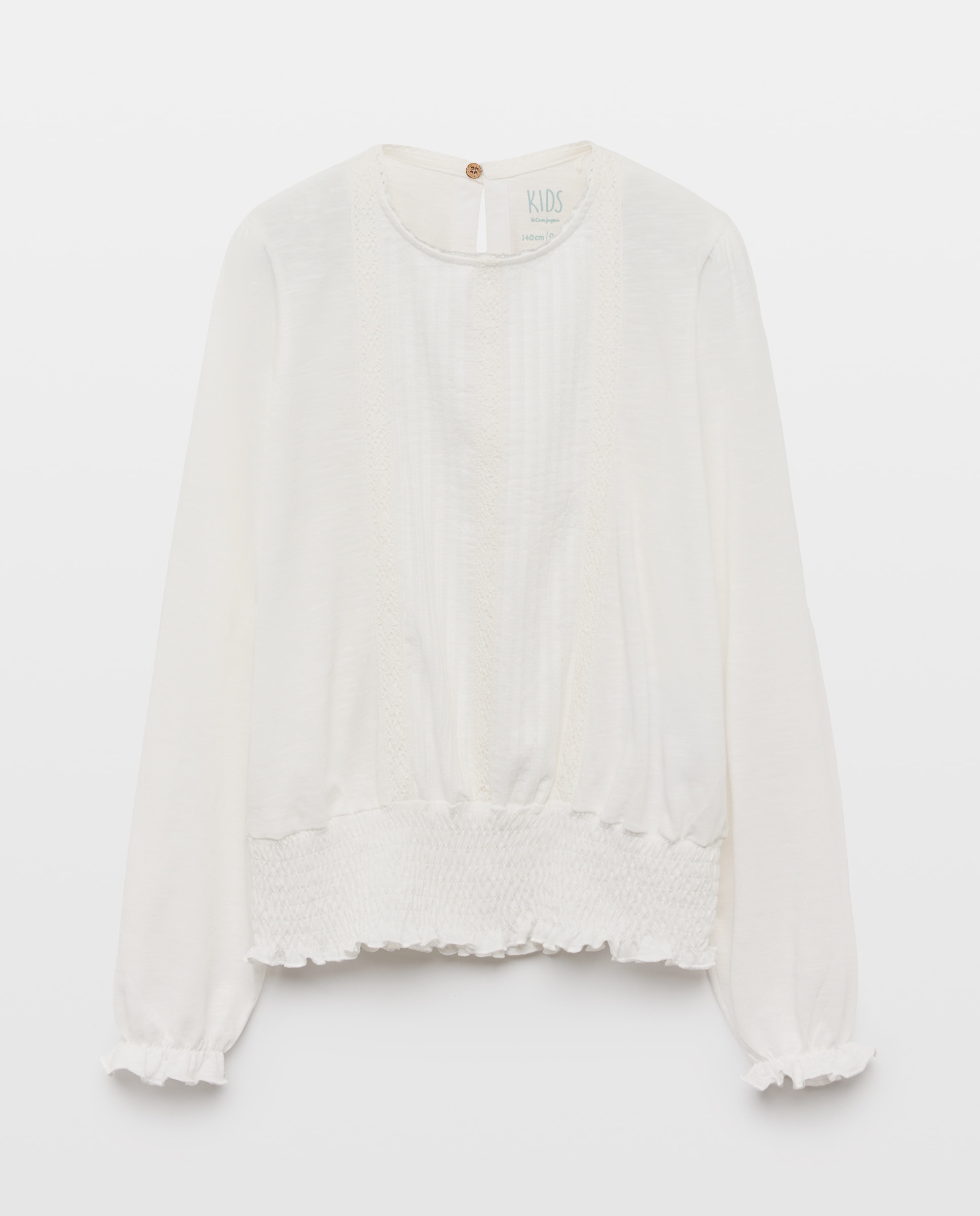 Camiseta manga larga romántica con gomas en bajo de niña - Kids El Corte Inglés - Blanco roto Blanco roto-4