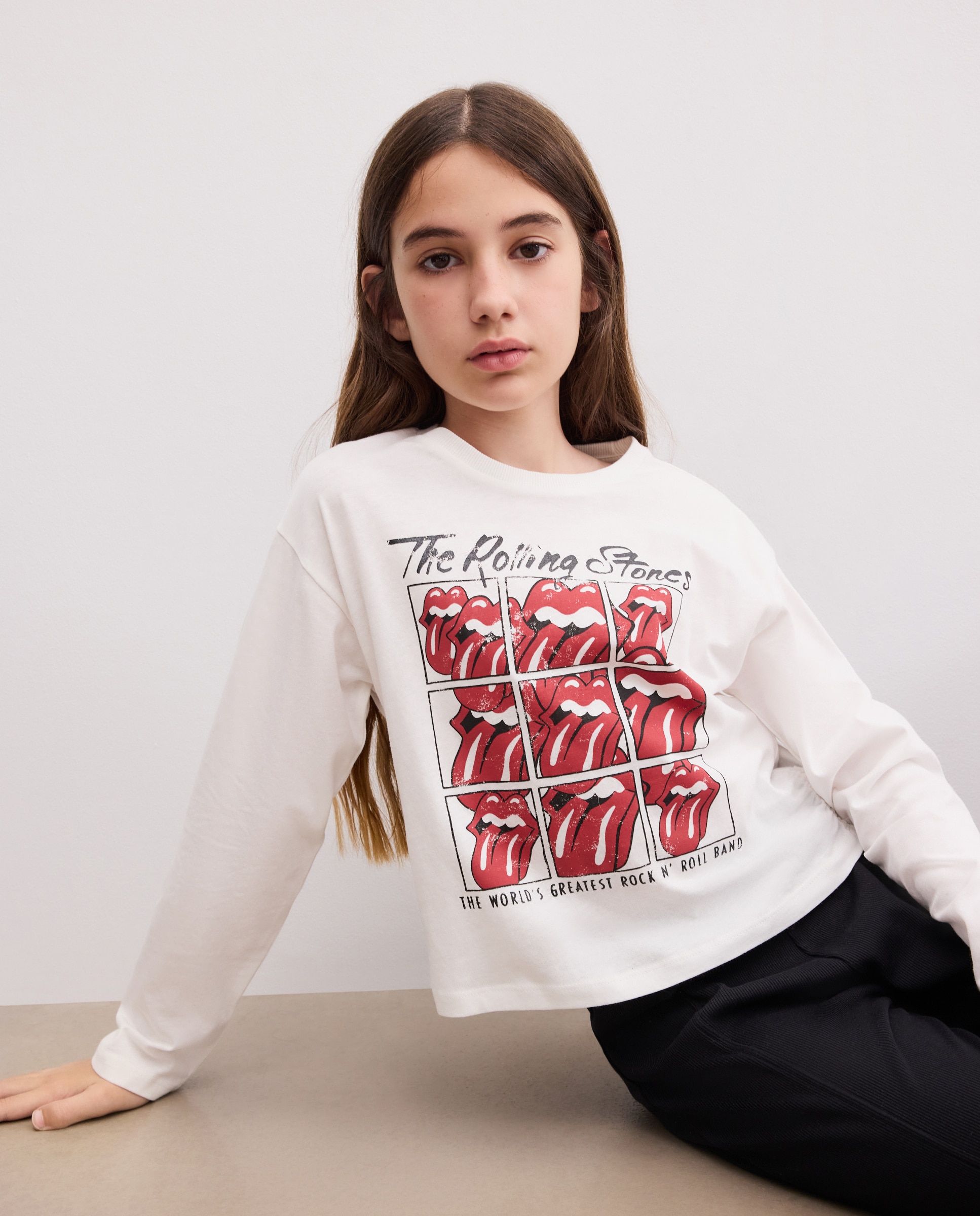 Imagem 0 de Camisola de Manga Comprida com Estampado Posicional Rolling Stones com Glitter