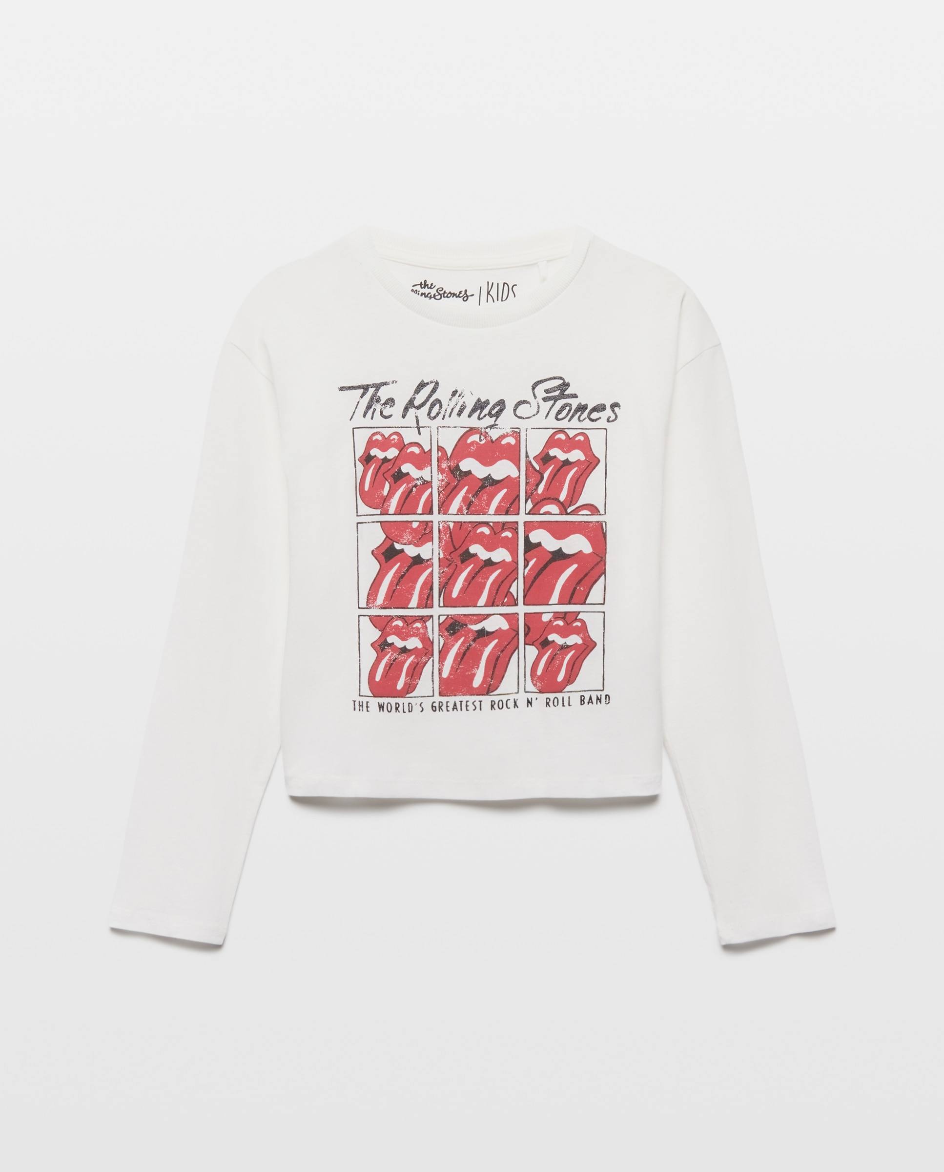 Camisola de Manga Comprida com Estampado Posicional Rolling Stones com Glitter Branco-4