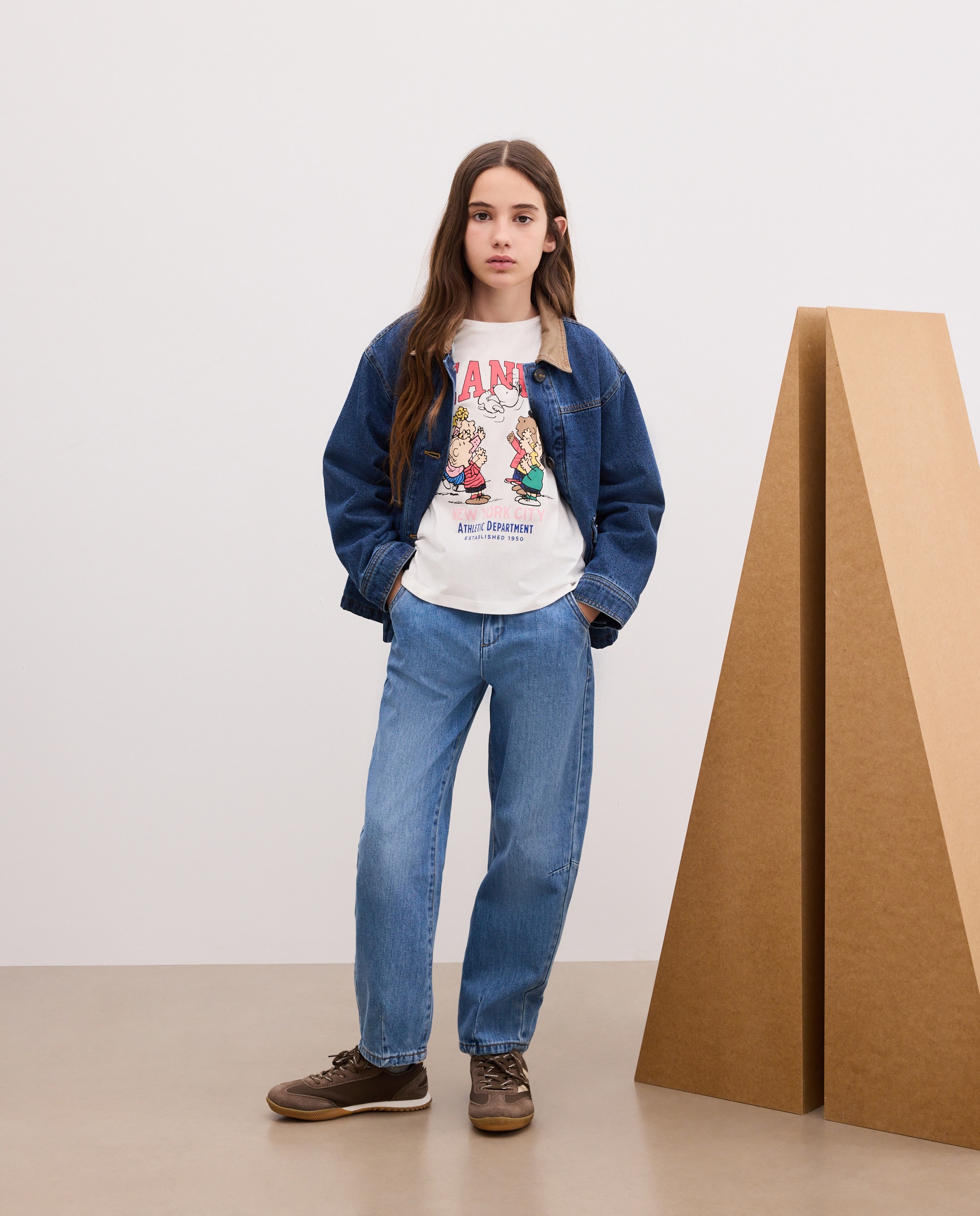 Camisola de Manga Comprida com Estampado Posicional Snoopy e Amigos Branco-2