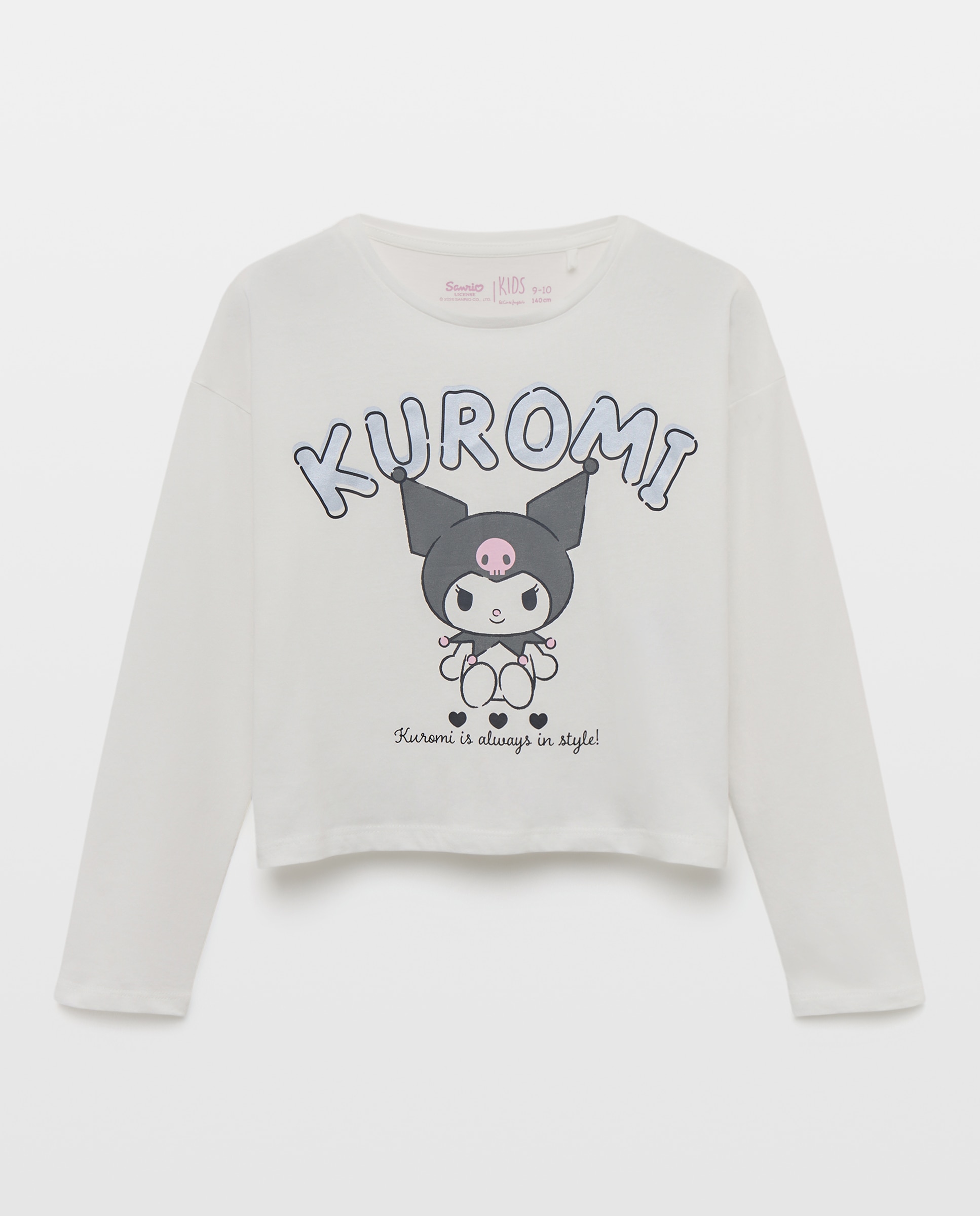 Camiseta manga larga cropped posiconal print KUROMI en upson de niña - Kids El Corte Inglés - Blanco Blanco-1