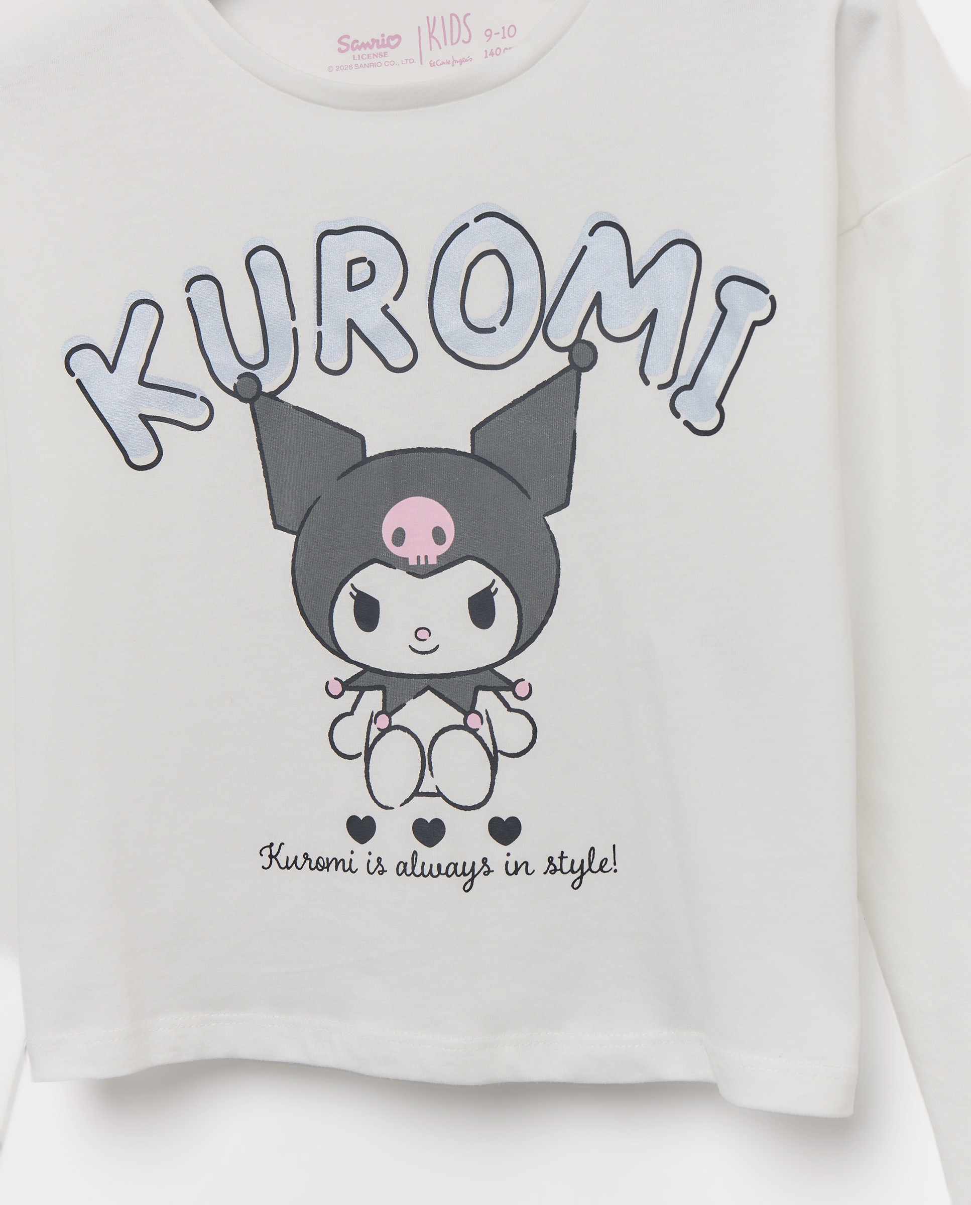 Camiseta manga larga cropped posiconal print KUROMI en upson de niña - Kids El Corte Inglés - Blanco Blanco-2