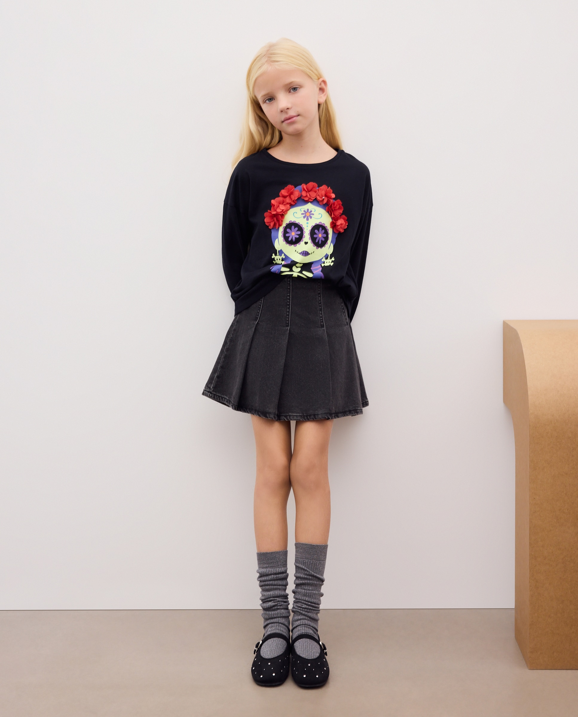 Camiseta manga larga fantasía Halloween glow in the dark y pétalos de niña - Kids El Corte Inglés - Negro Negro-2