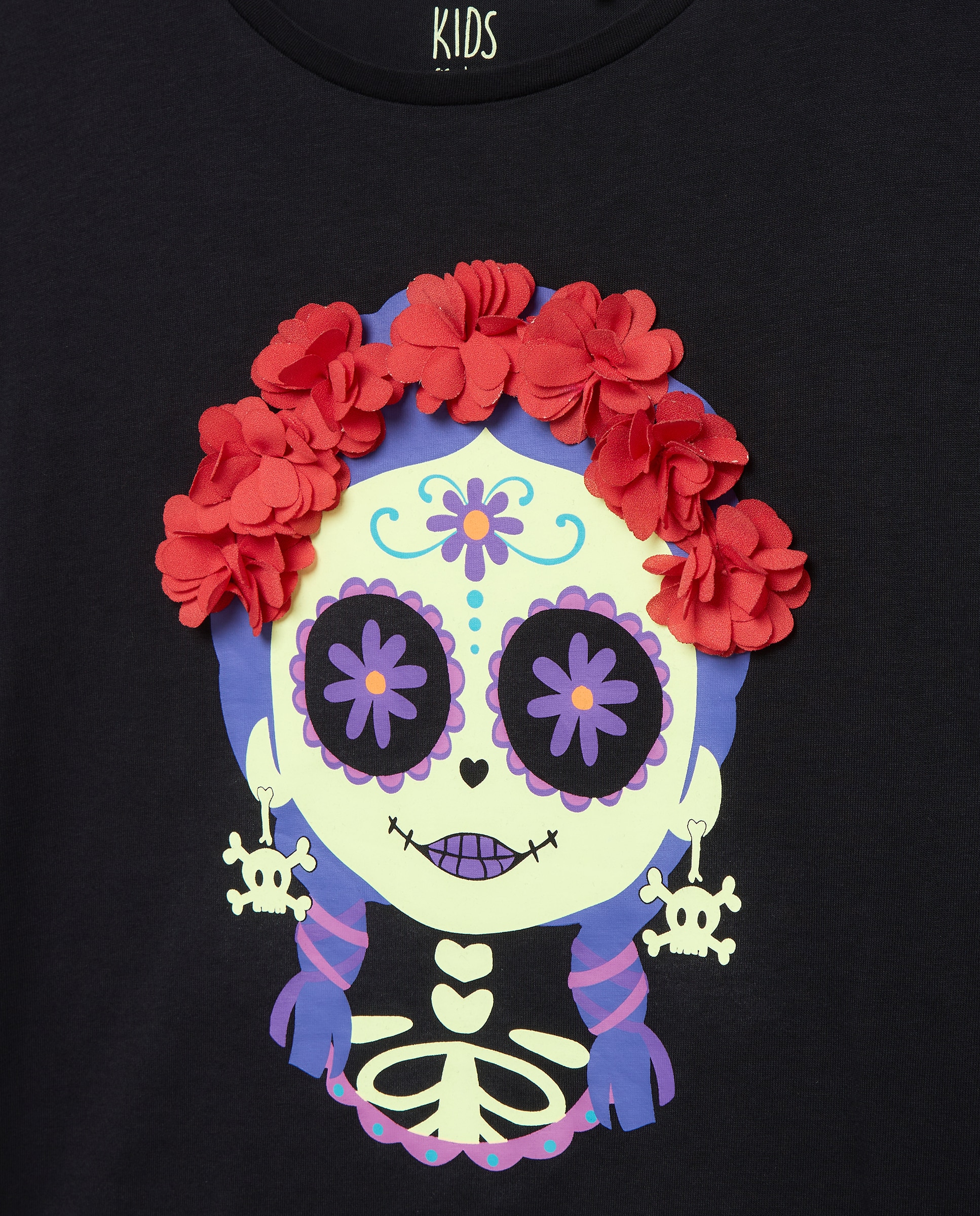 Camisola de Manga Comprida com Fantasia Halloween Glow in The Dark e Pétalas Preto-2