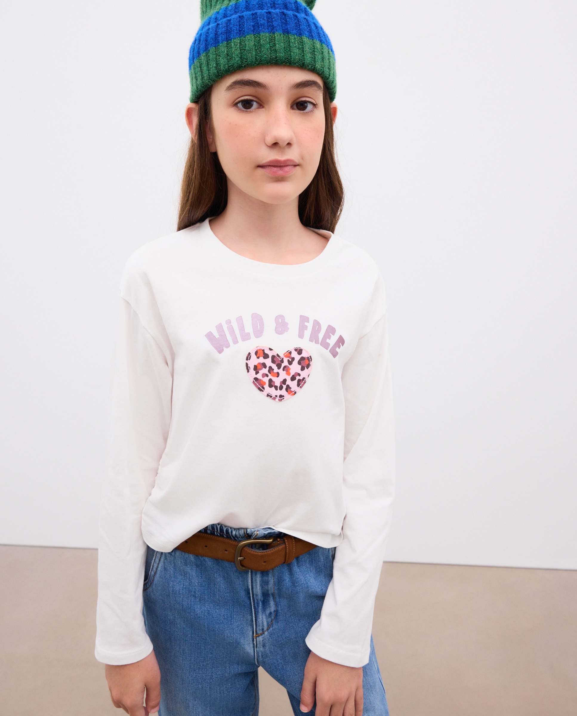 Camiseta manga larga fruncida en laterales con patch posicional "corazón p.animal" de niña - Kids El Corte Inglés - Blanco Blanco-2