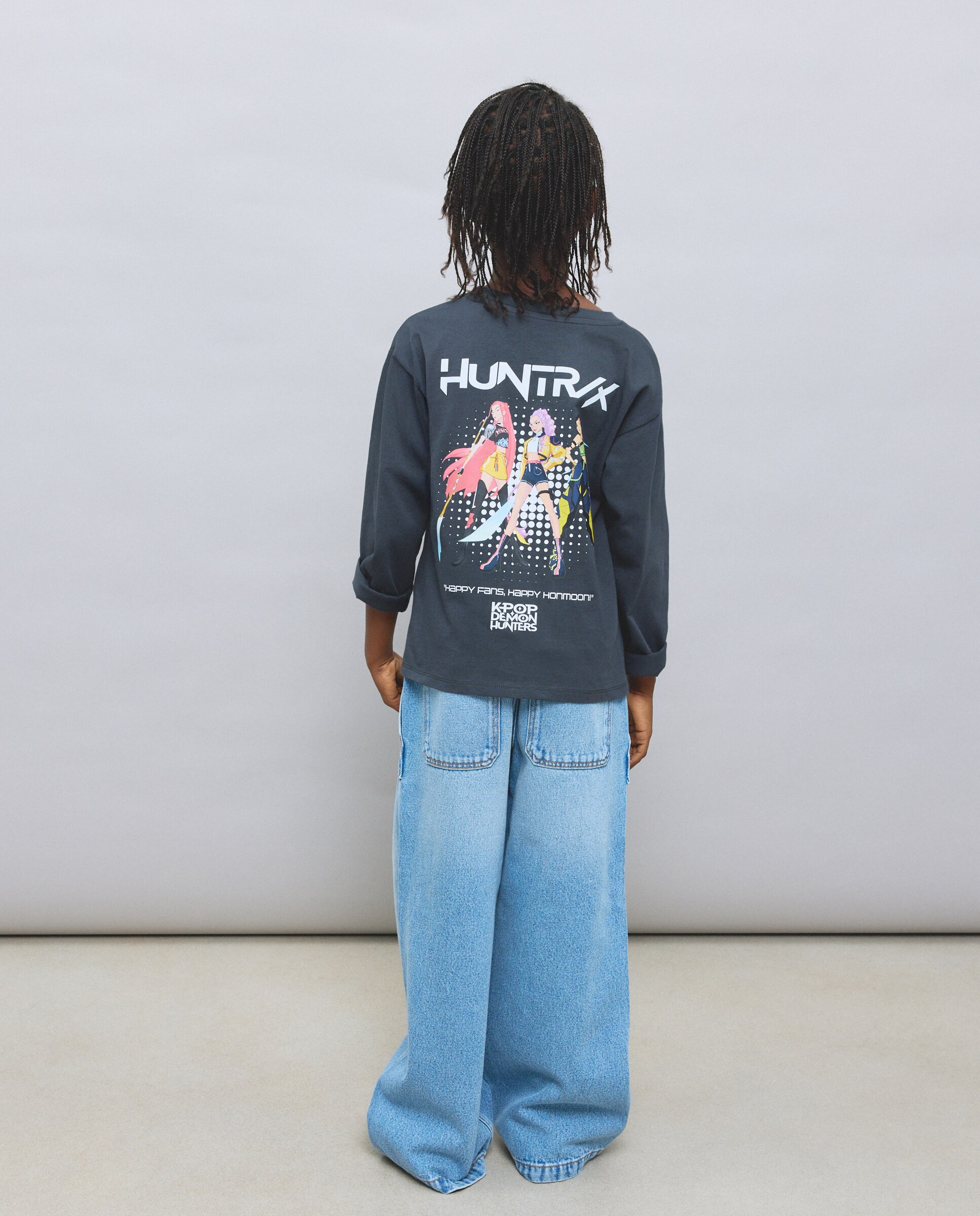 Camisola de Manga Comprida com Estampado Posicional KPOP no Peito e Costas Kids El Corte Inglés Cinzento-3