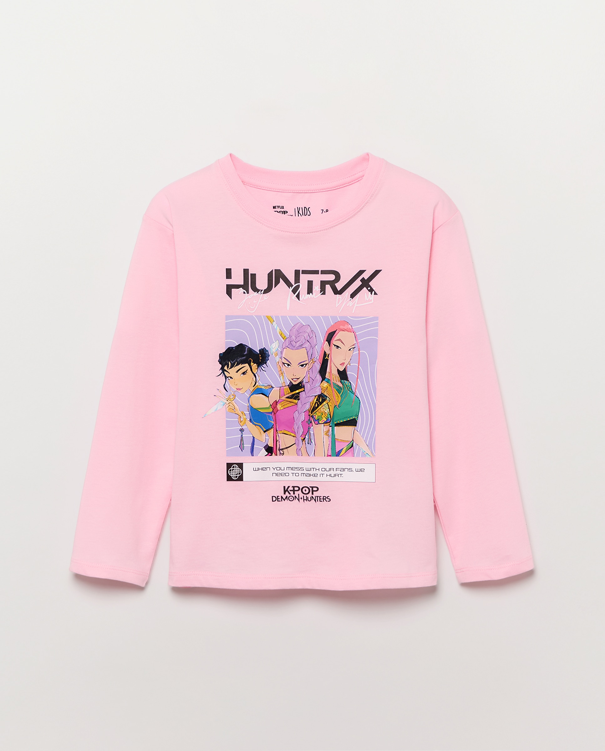 Camisola de Manga Comprida com Estampado Posicional no Peito de Personagens Coloridas "Huntrix" Kids El Corte Inglés Rosa-5