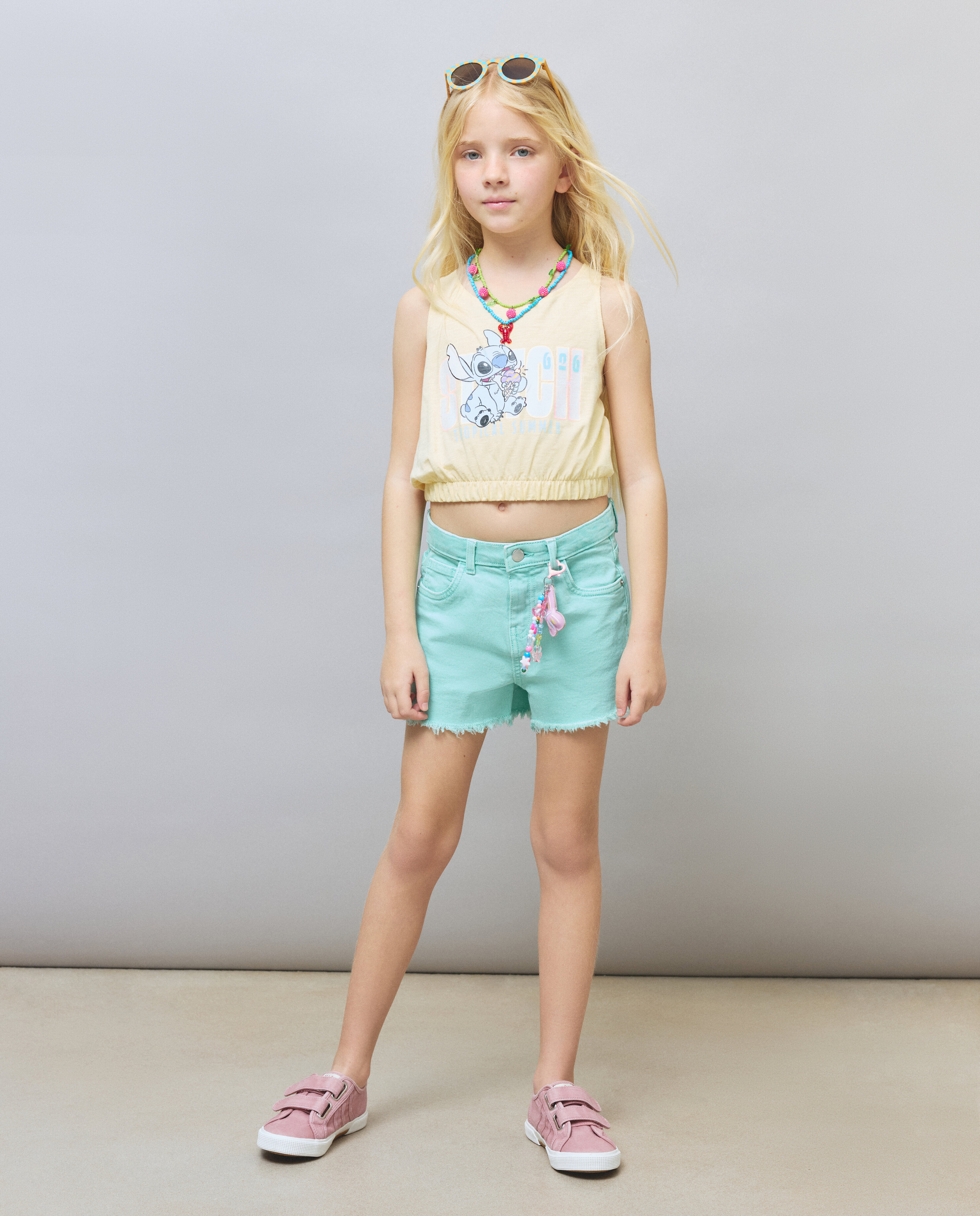 Camiseta de niña con estampado Stich sin mangas - Kids El Corte Inglés - Amarillo Amarillo-1