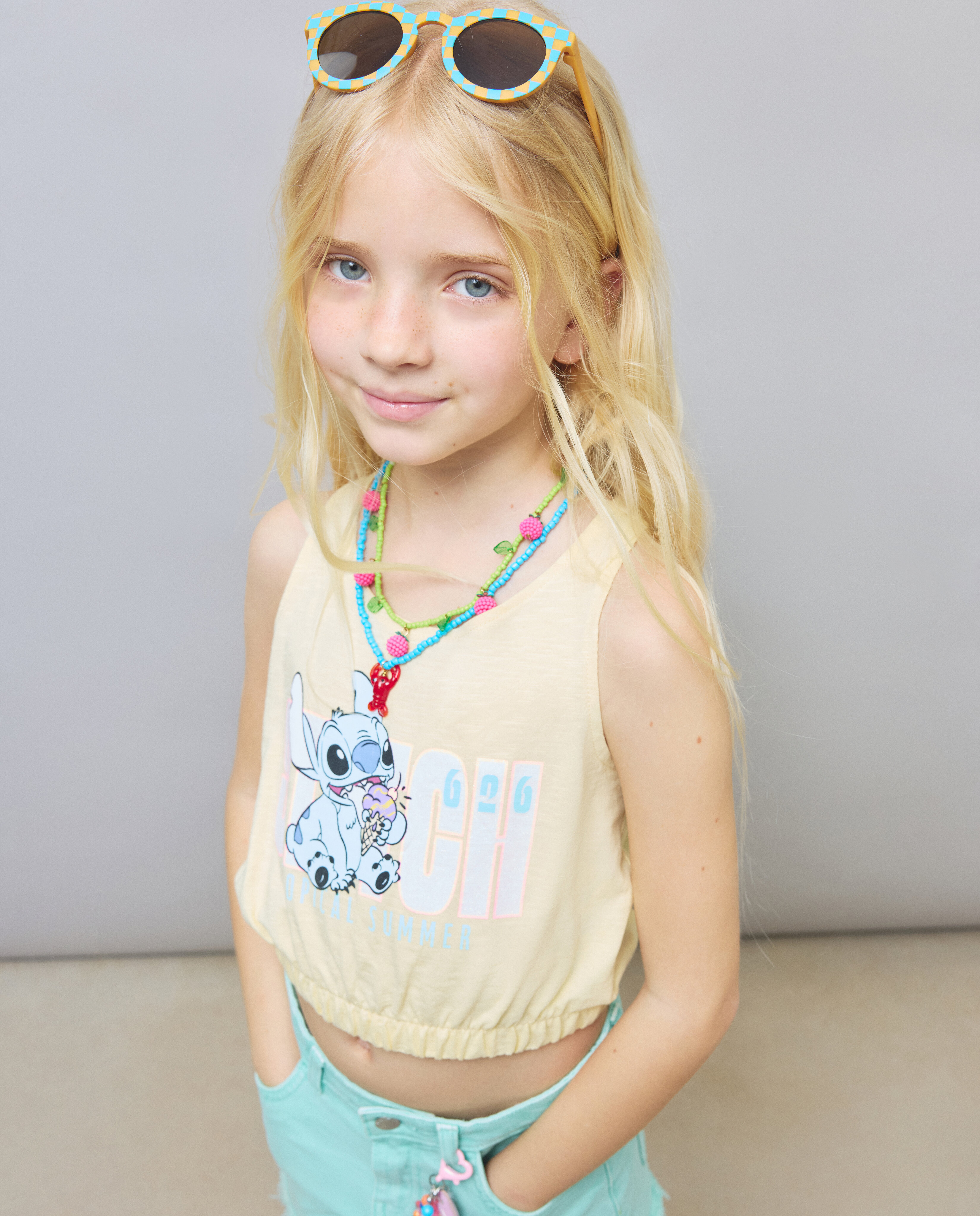Camiseta de niña con estampado Stich sin mangas - Kids El Corte Inglés - Amarillo Amarillo-2
