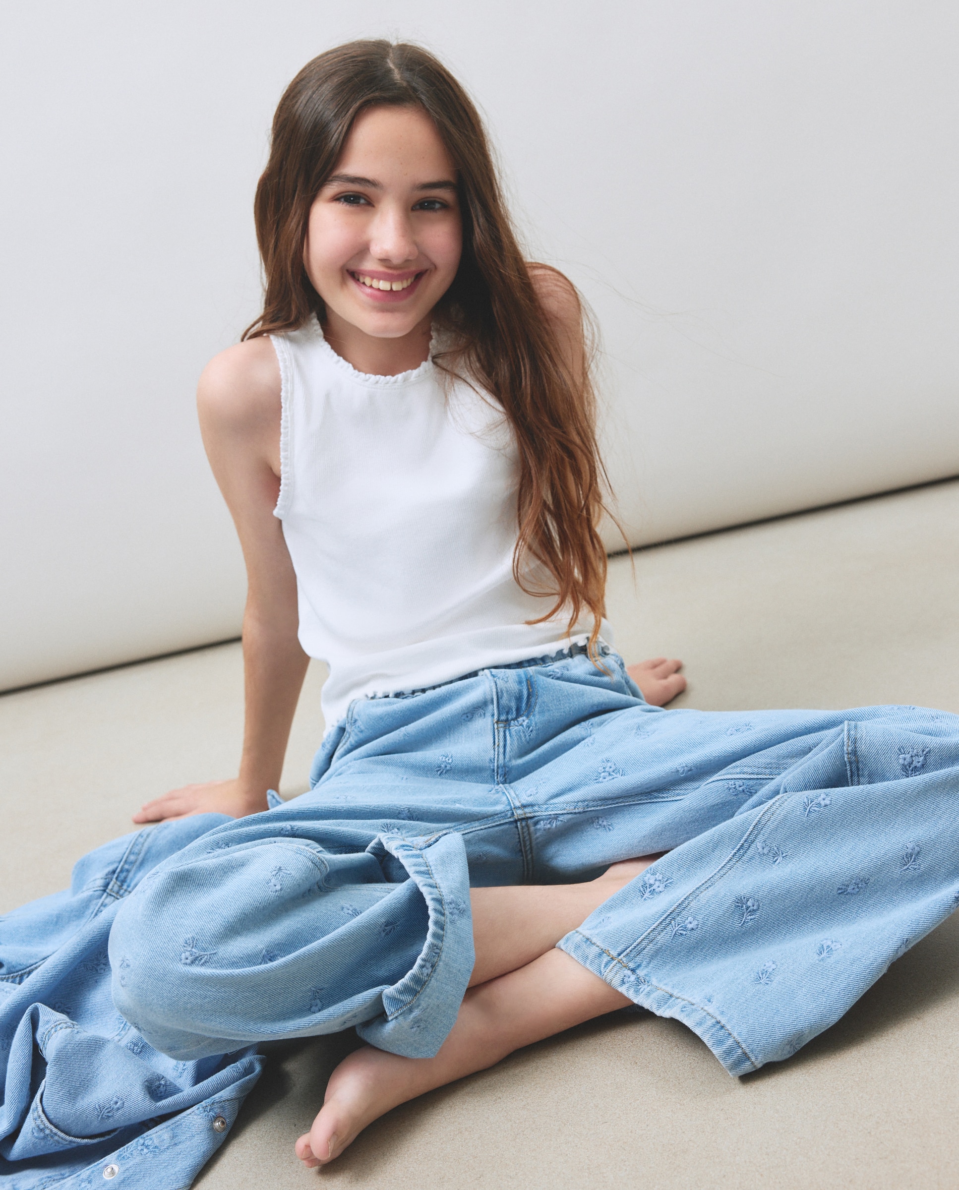 T-shirt de Alças com Rendas Branco-marfim-3