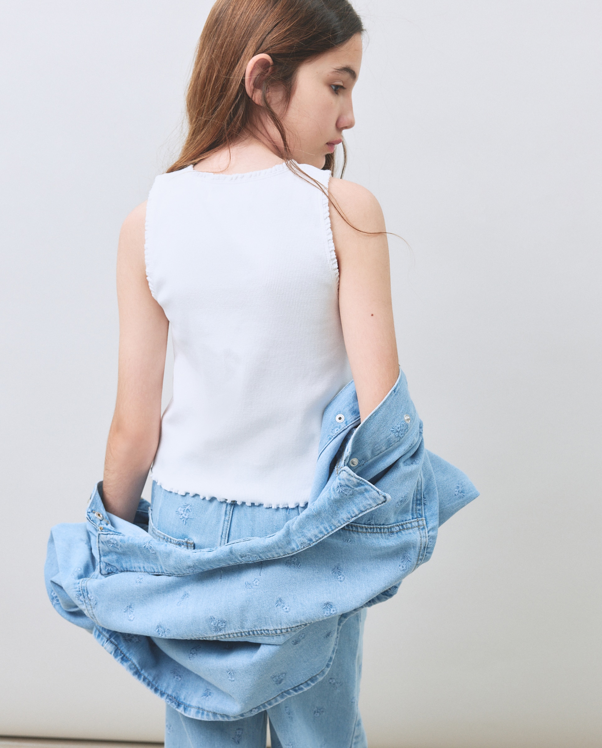 T-shirt de Alças com Rendas Branco-marfim-5