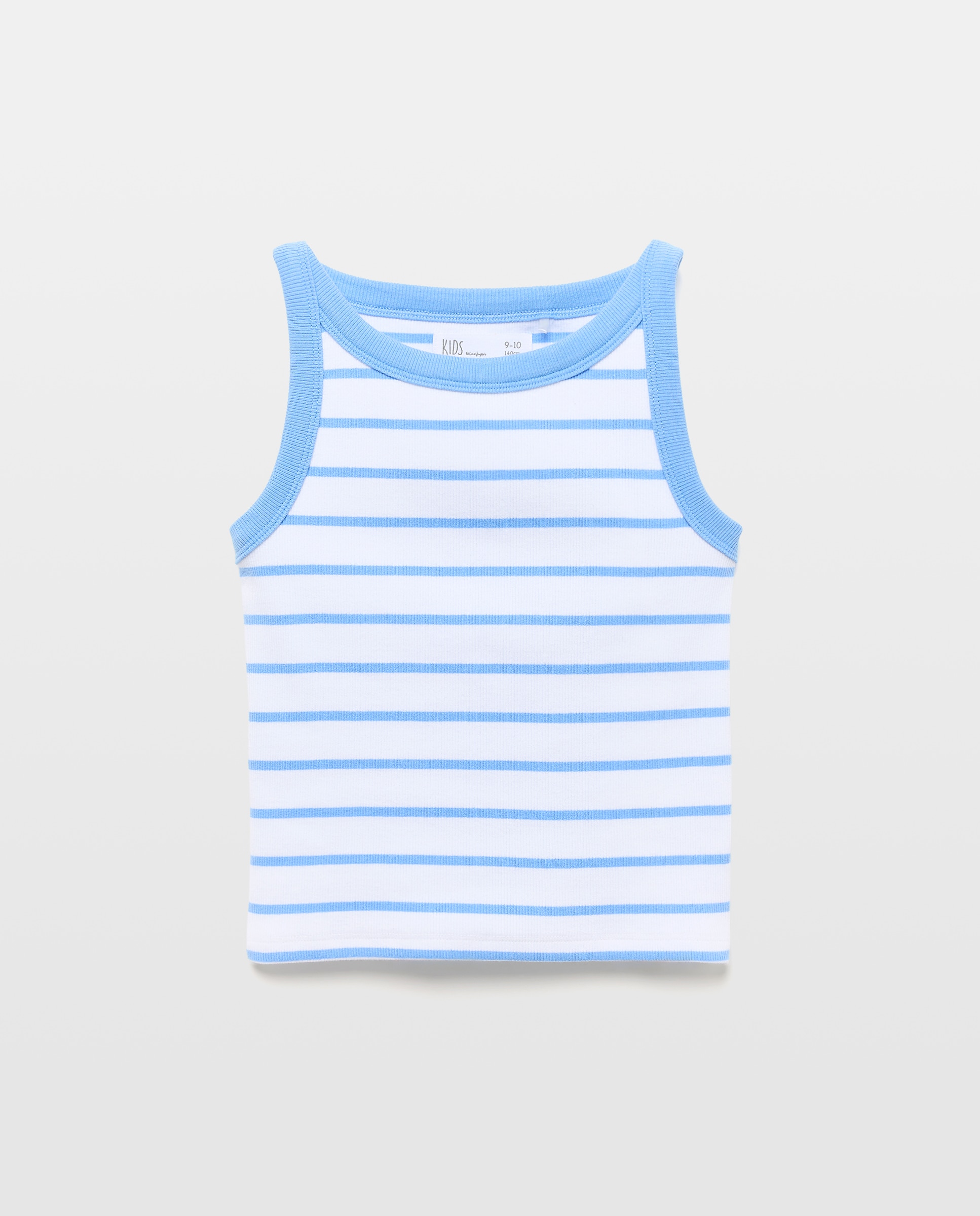 T-shirt de Alças Básica às Riscas Azul-4