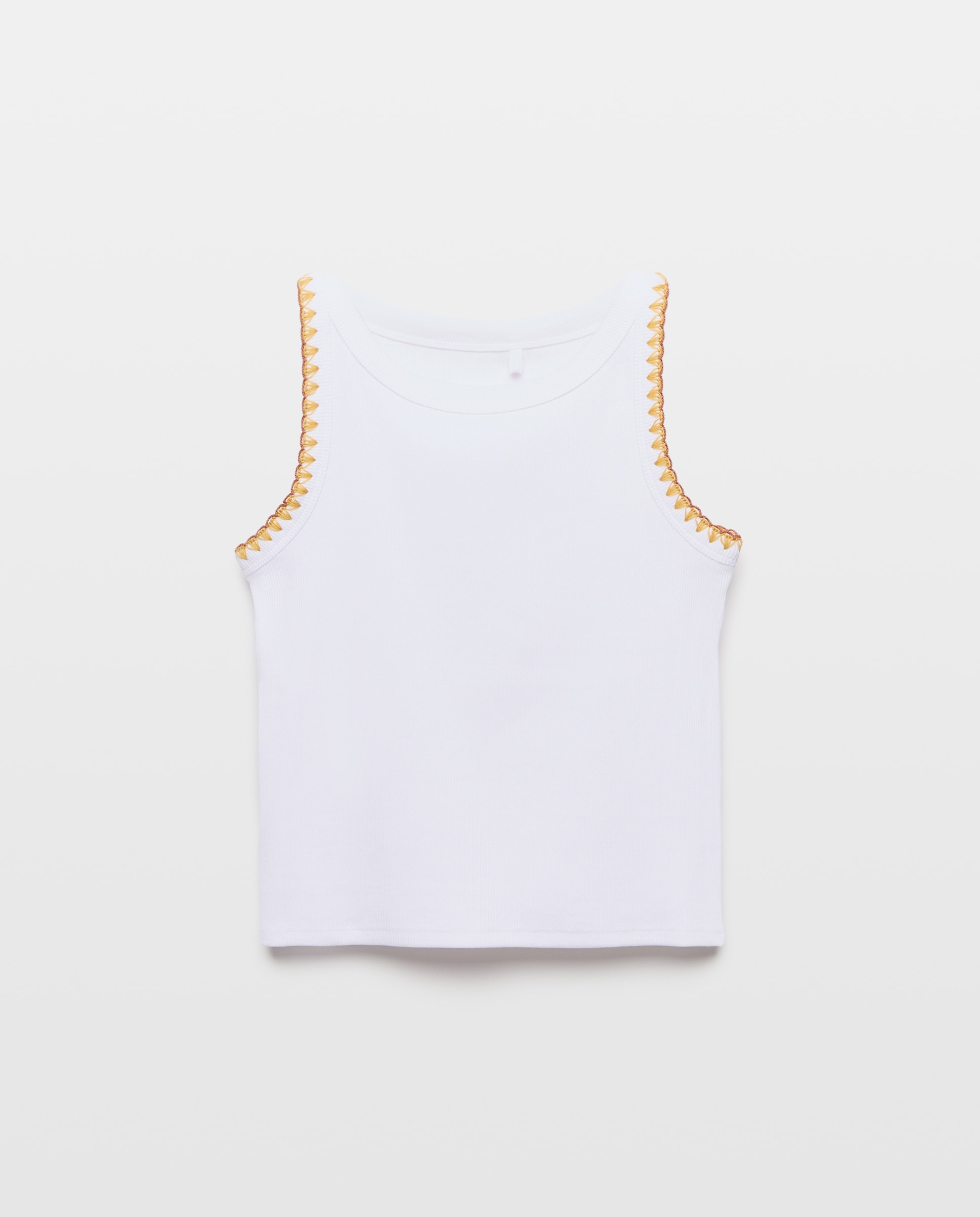 T-shirt sem Mangas e com Debruado de Crochet Branco-marfim-4