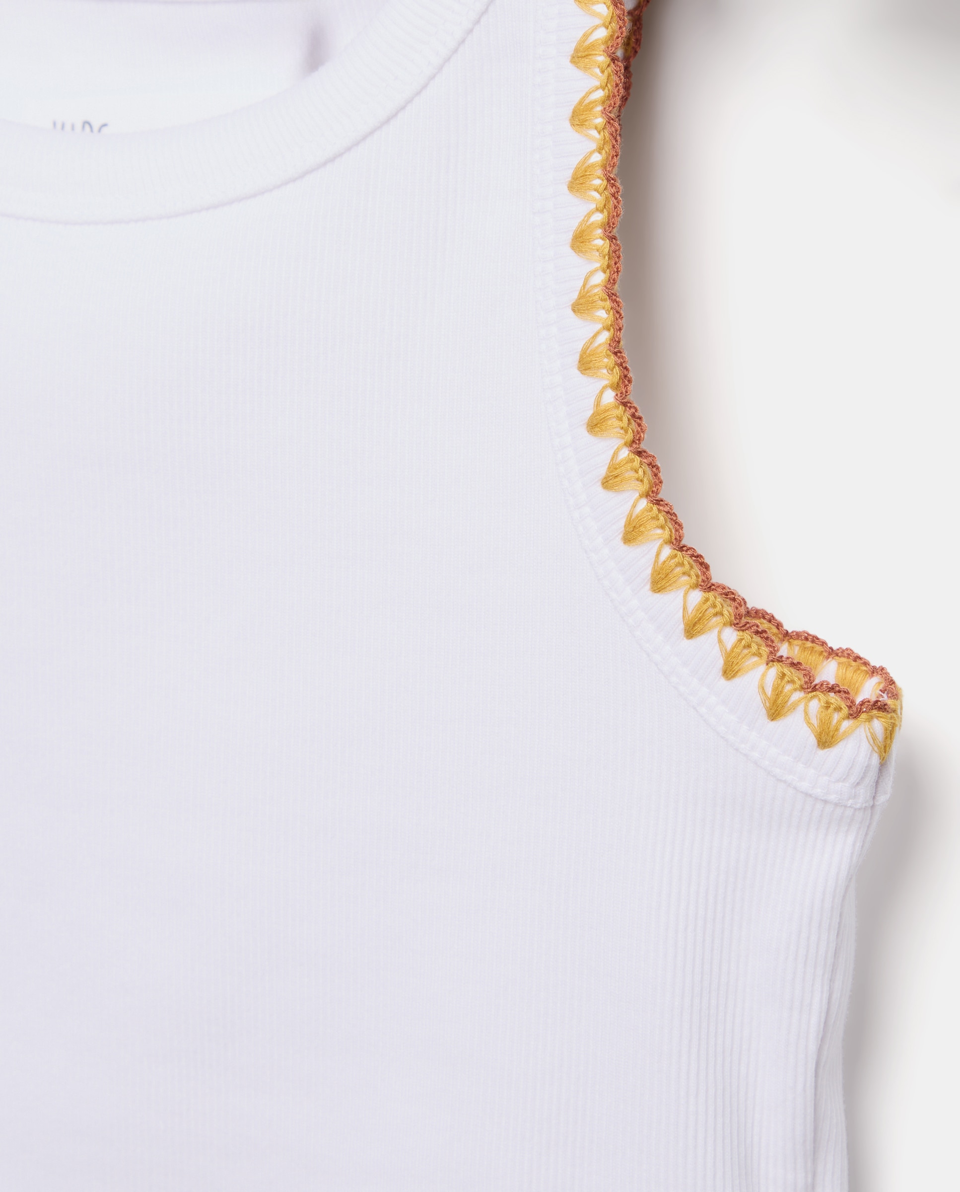 T-shirt sem Mangas e com Debruado de Crochet Branco-marfim-5