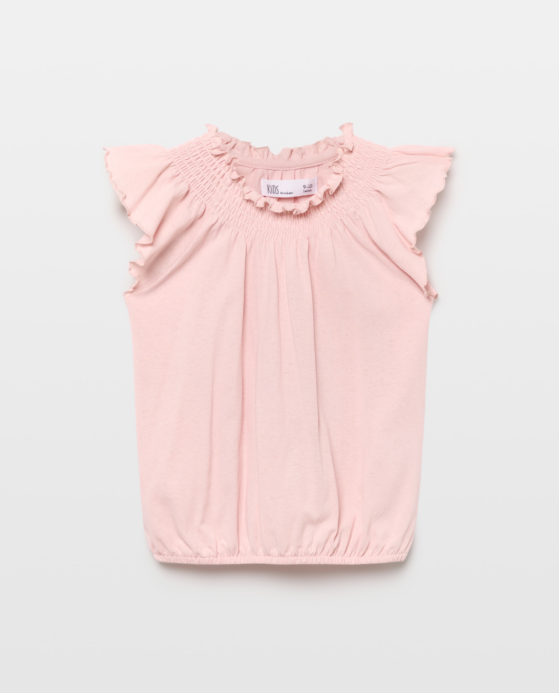 T-shirt sem Mangas Romântica com Smock na Gola e Recolhida com Elástico na Parte Inferior 200 Rosa-4