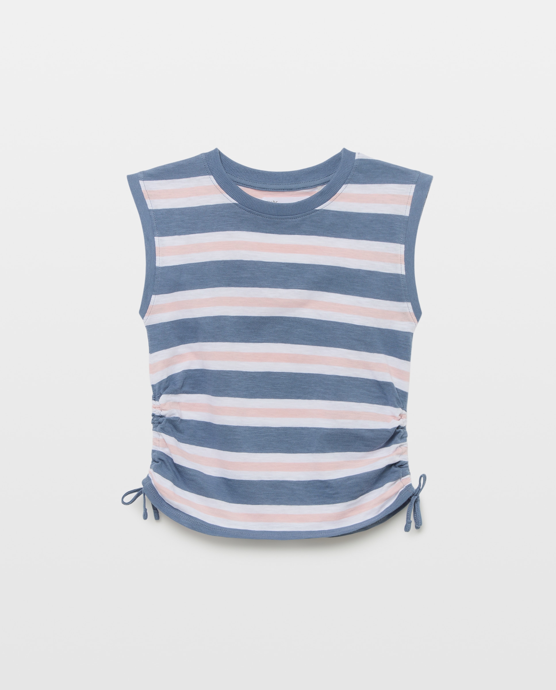 T-shirt sem Mangas com Risca Tecida Recolhida dos Lados e Cordão Azul-4