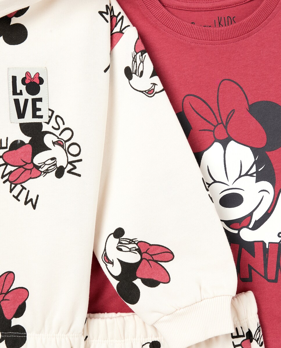 Conjunto de Três Peças: Sweatshirt Aberta com Capuz e Calças Minnie Branco-5