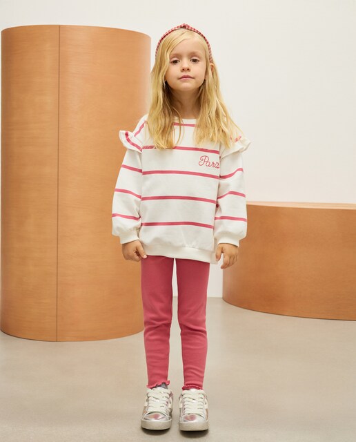 Imagem 0 de Conjunto de 2 Peças: Sweatshirt às Riscas e Estampado Posicional com Leggings Caneladas