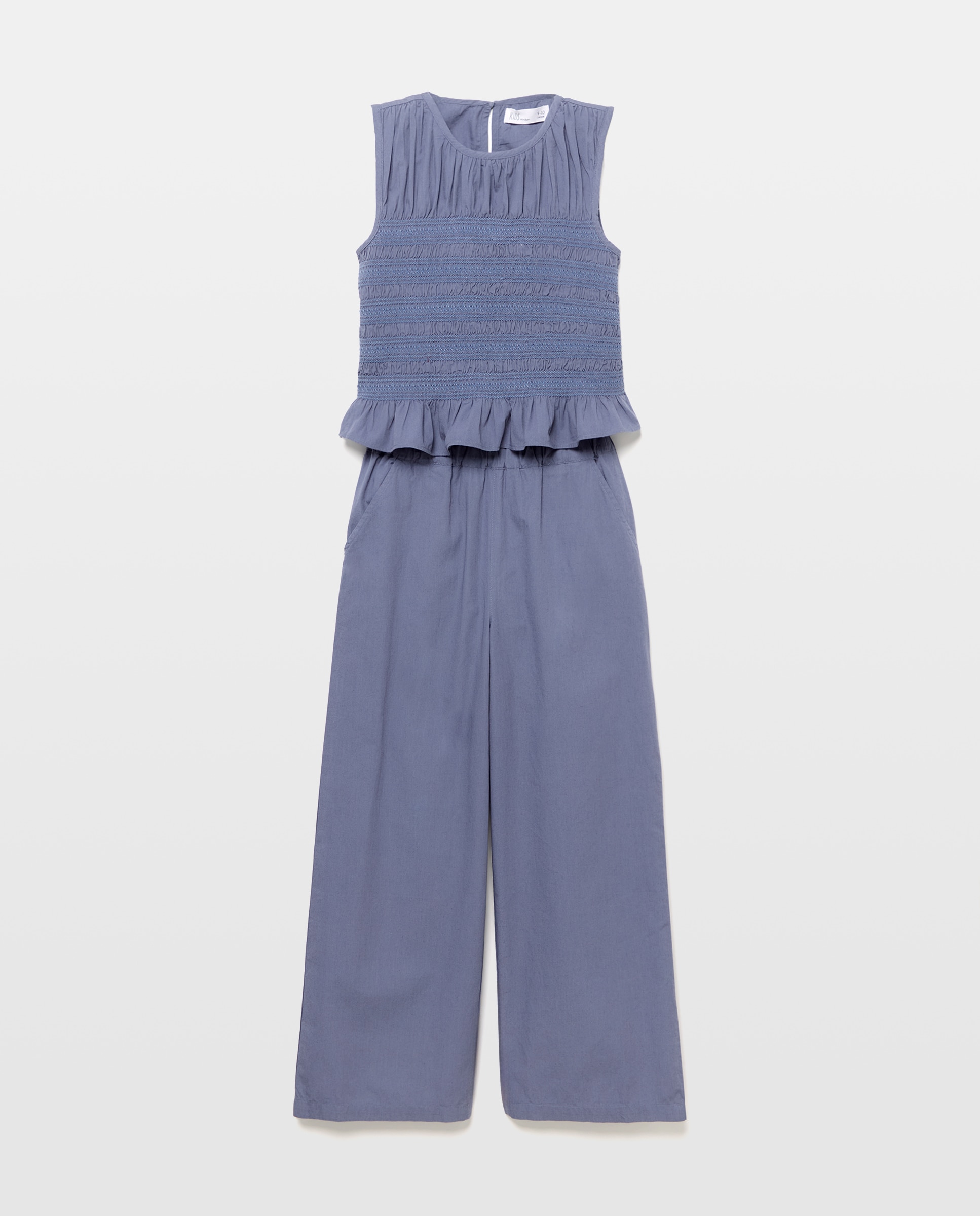 Conjunto Comprido de Blusa de Smock com Peplum e Calças com Bolsos de Plastrão 400 Azul-5