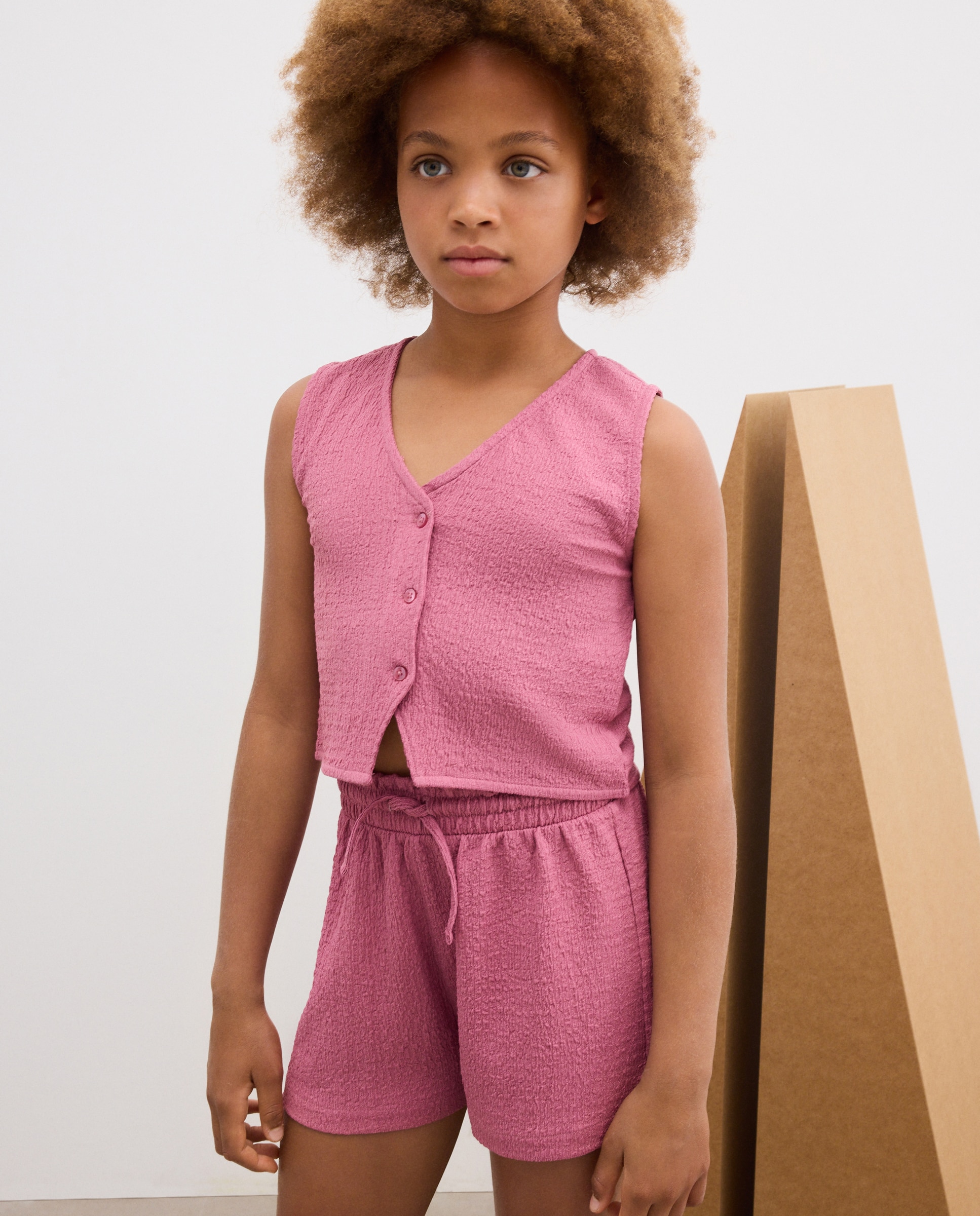 Conjunto Curto Wrinkled Polyester com Top Tipo Colete Kids El Corte Inglés Ameixa-2