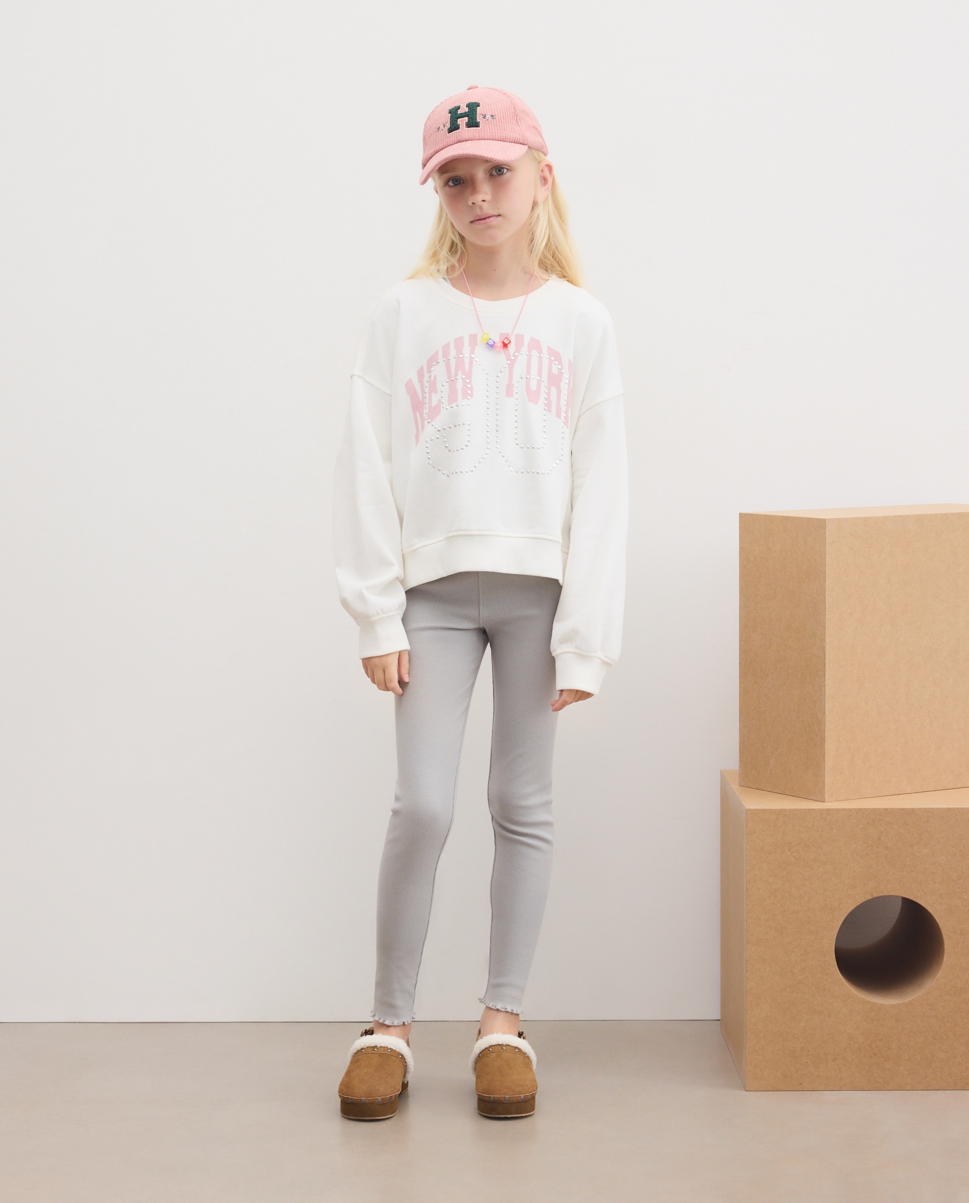 Legging liso rib de niña - Kids El Corte Inglés - Gris claro Gris claro-1