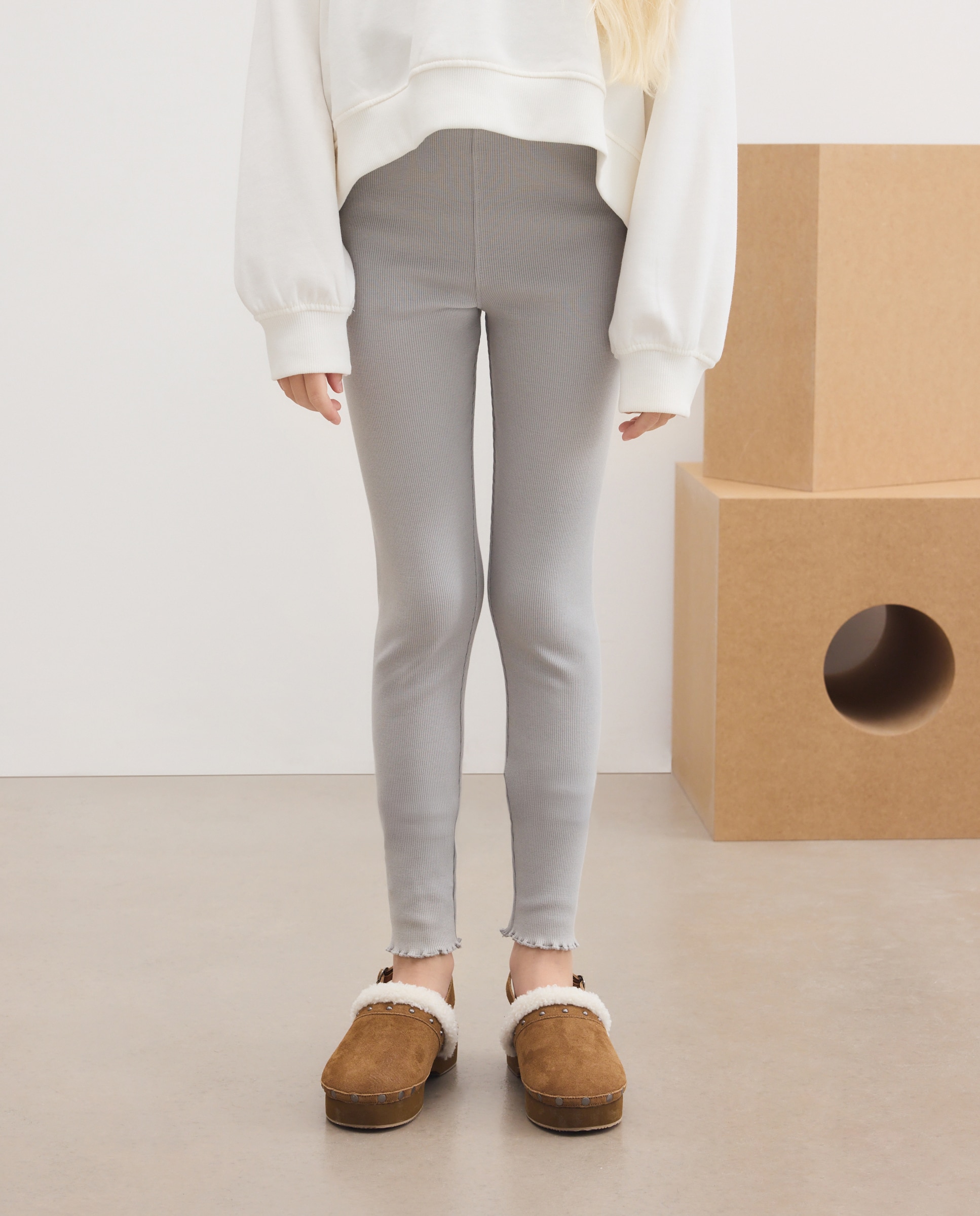 Legging liso rib de niña - Kids El Corte Inglés - Gris claro Gris claro-2
