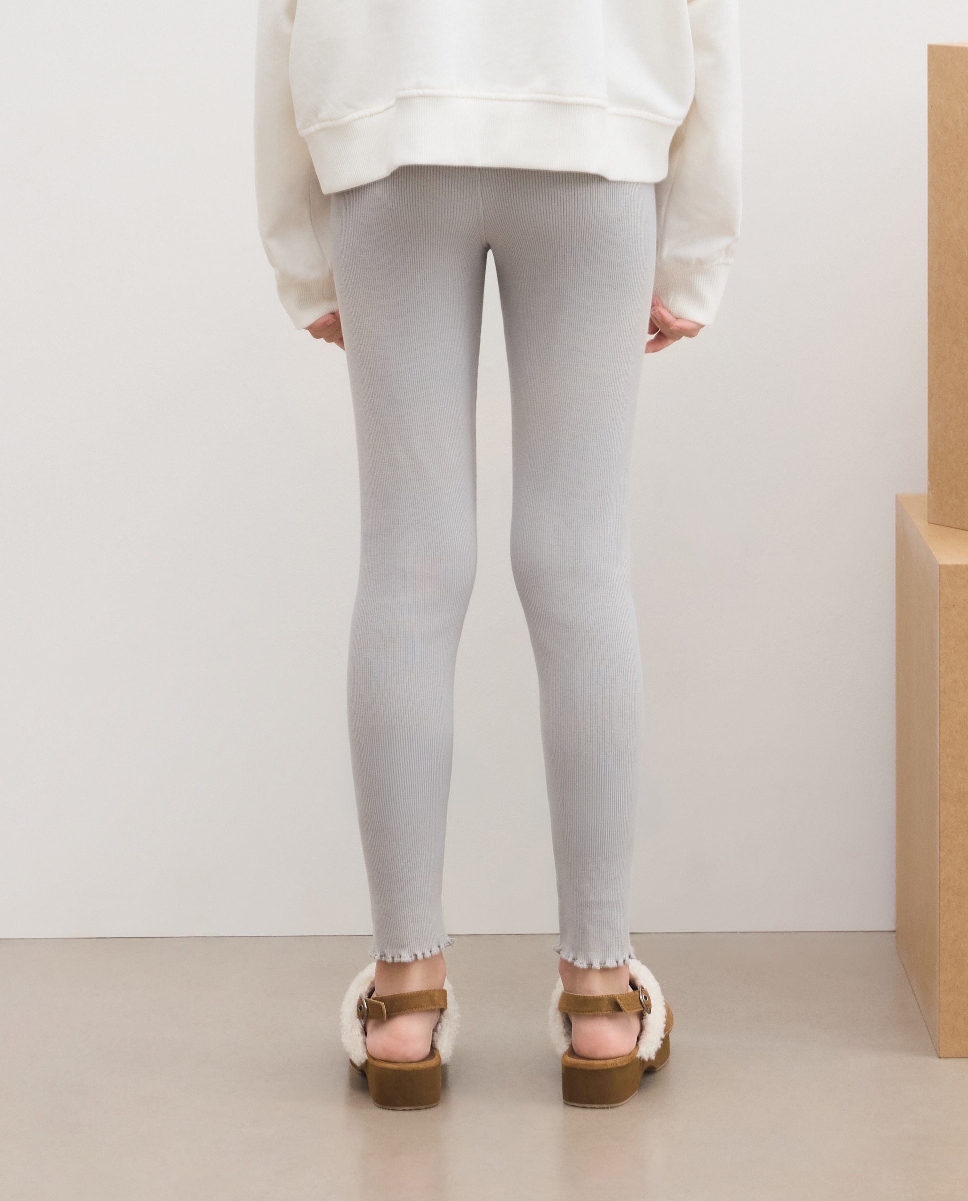 Legging liso rib de niña - Kids El Corte Inglés - Gris claro Gris claro-3
