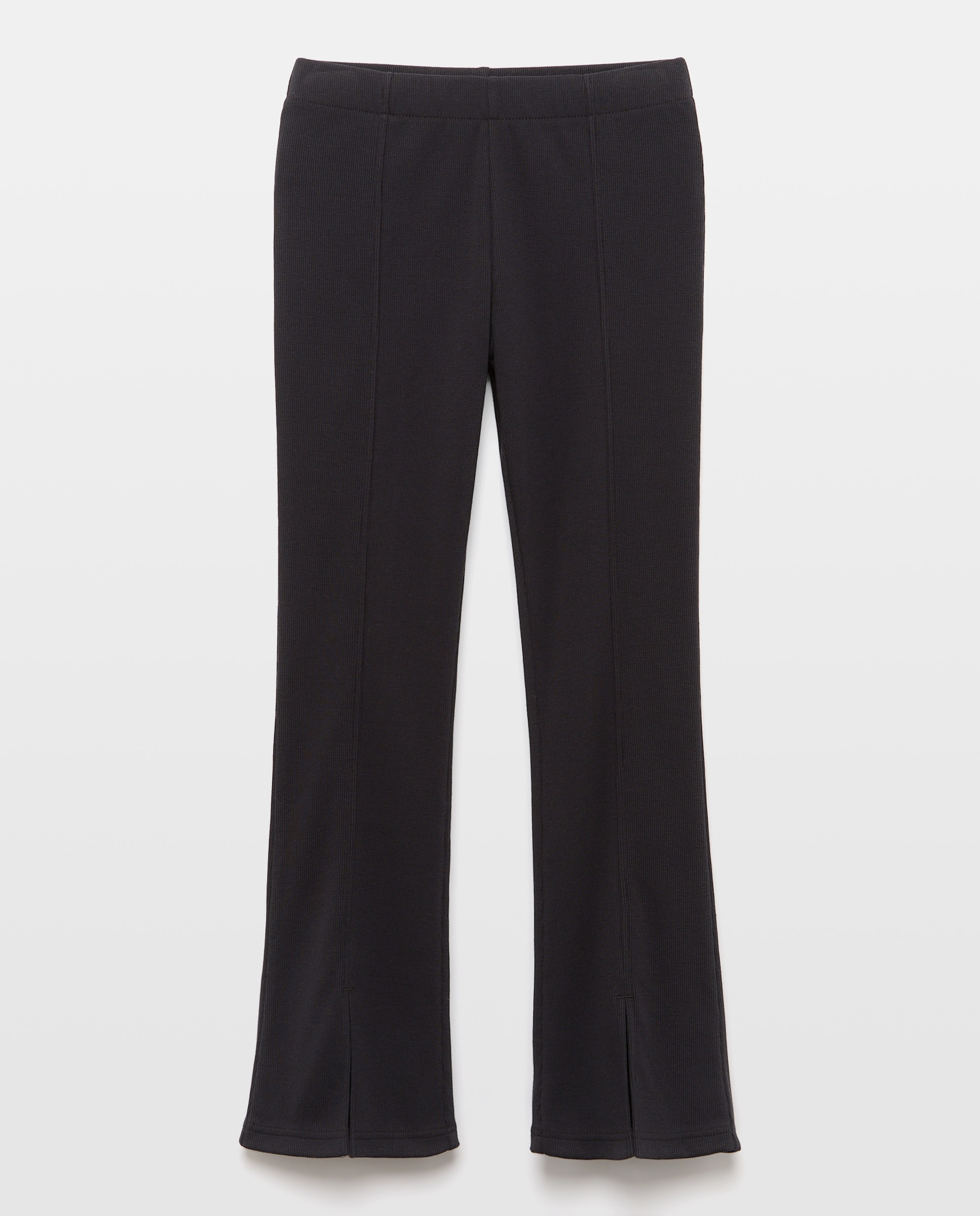 Leggings Flare Caneladas com Aberturas nas Bainhas Preto-4