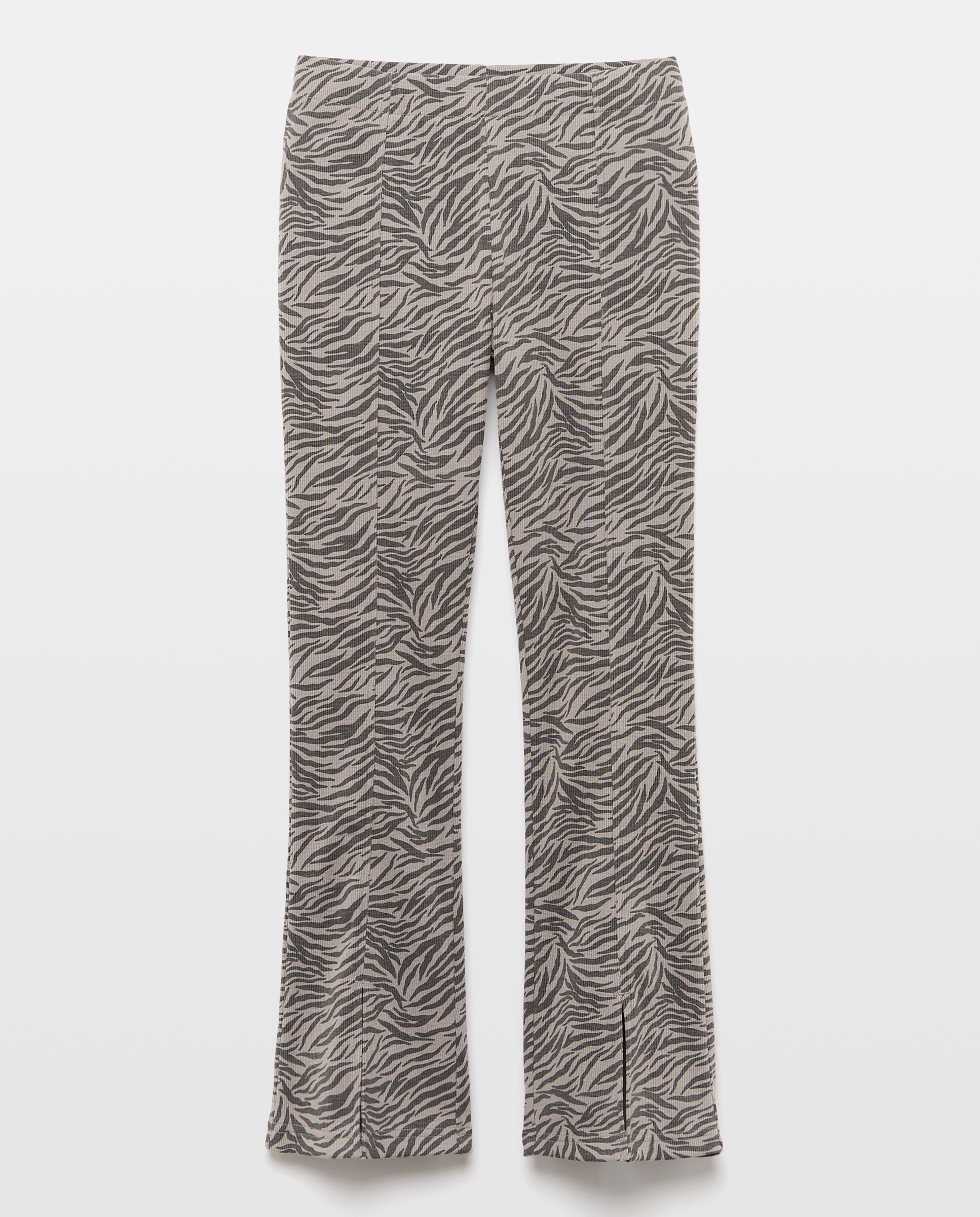 Leggings Flare Rib com Aberturas na Bainha e Animal Print de Zebra Cinzento-4