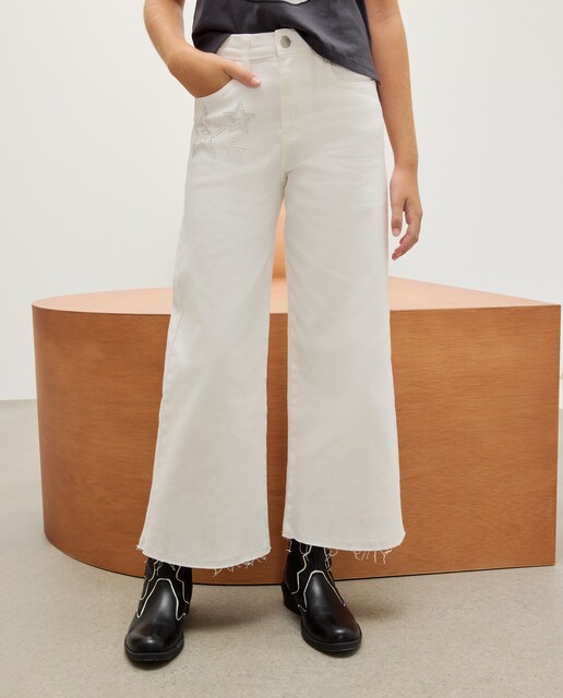 Imagem 0 de Calças Wide Leg de Sarja com Studs