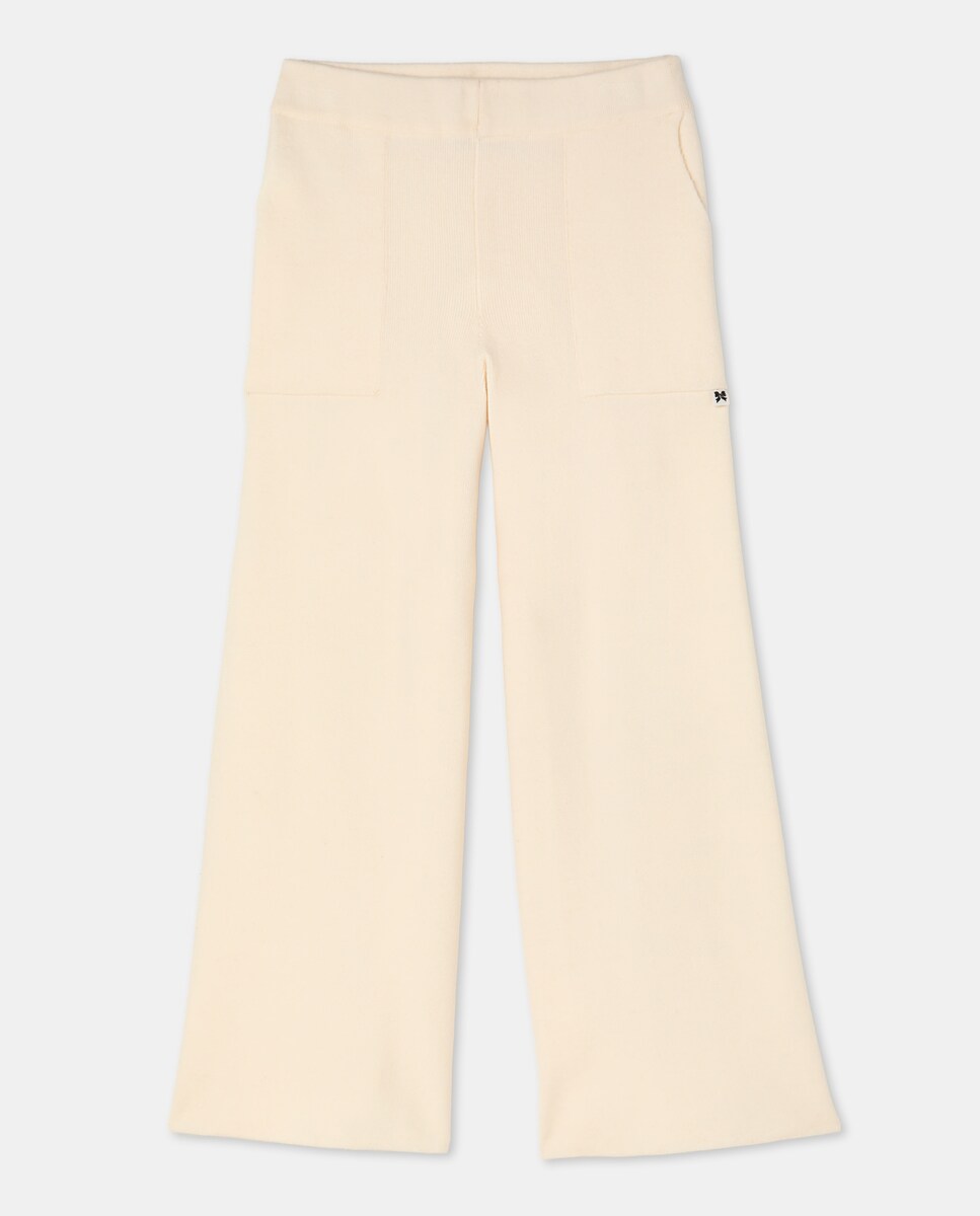 Calças Wide Leg de Tricot de Malha Milano 120 Cru-4