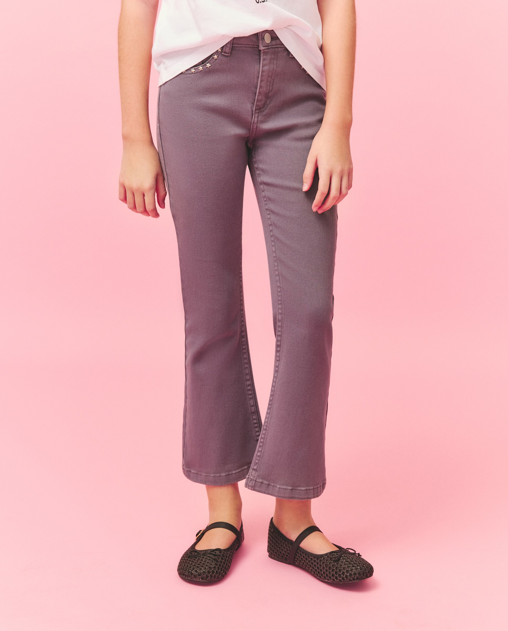 Jeans Flare com Tachas nos Bolsos da Frente Kids El Corte Inglés Chumbo-2