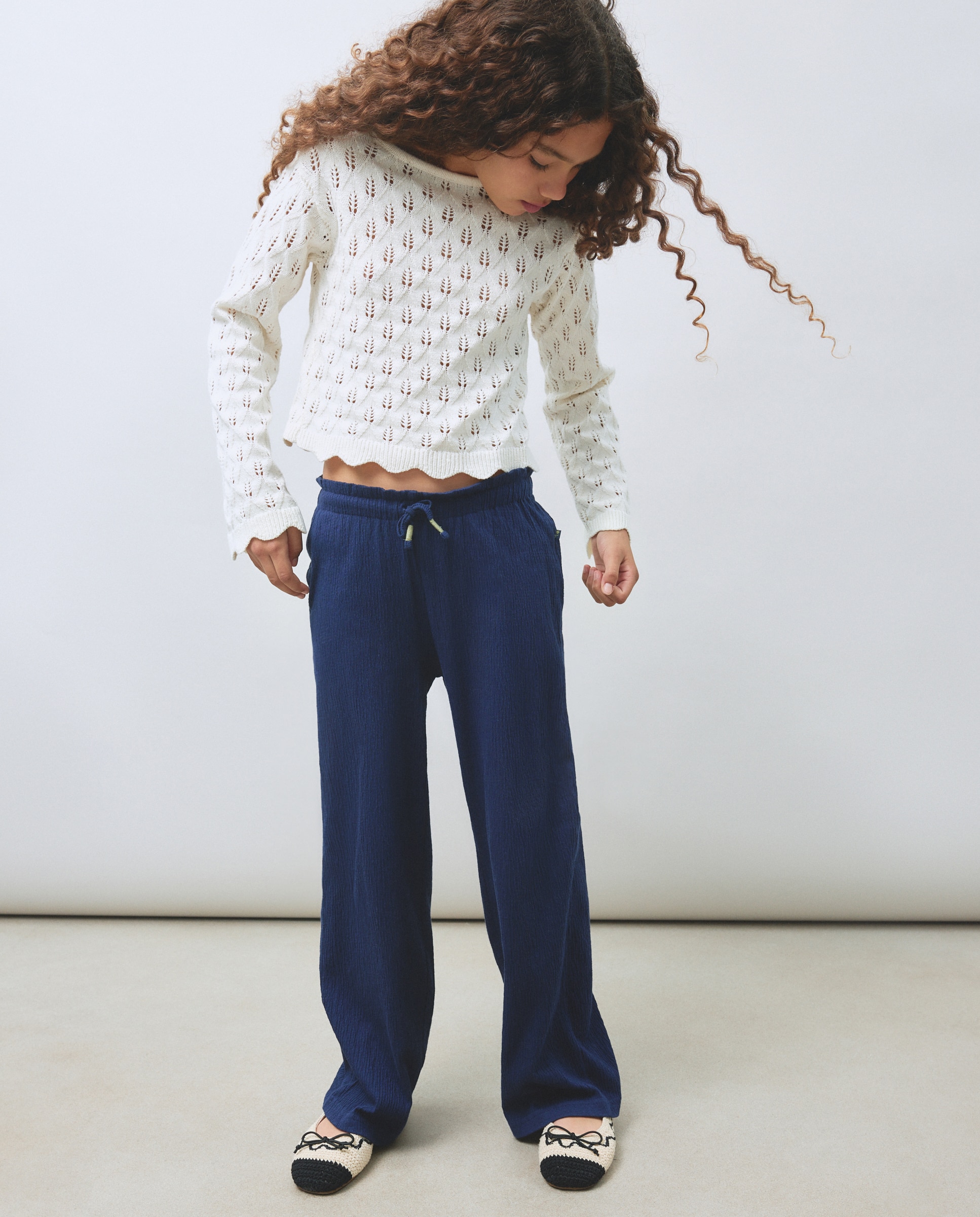 Calças Wide Leg com Elásticos e Wrinkled Fabric Kids El Corte Inglés Azul-marinho-2
