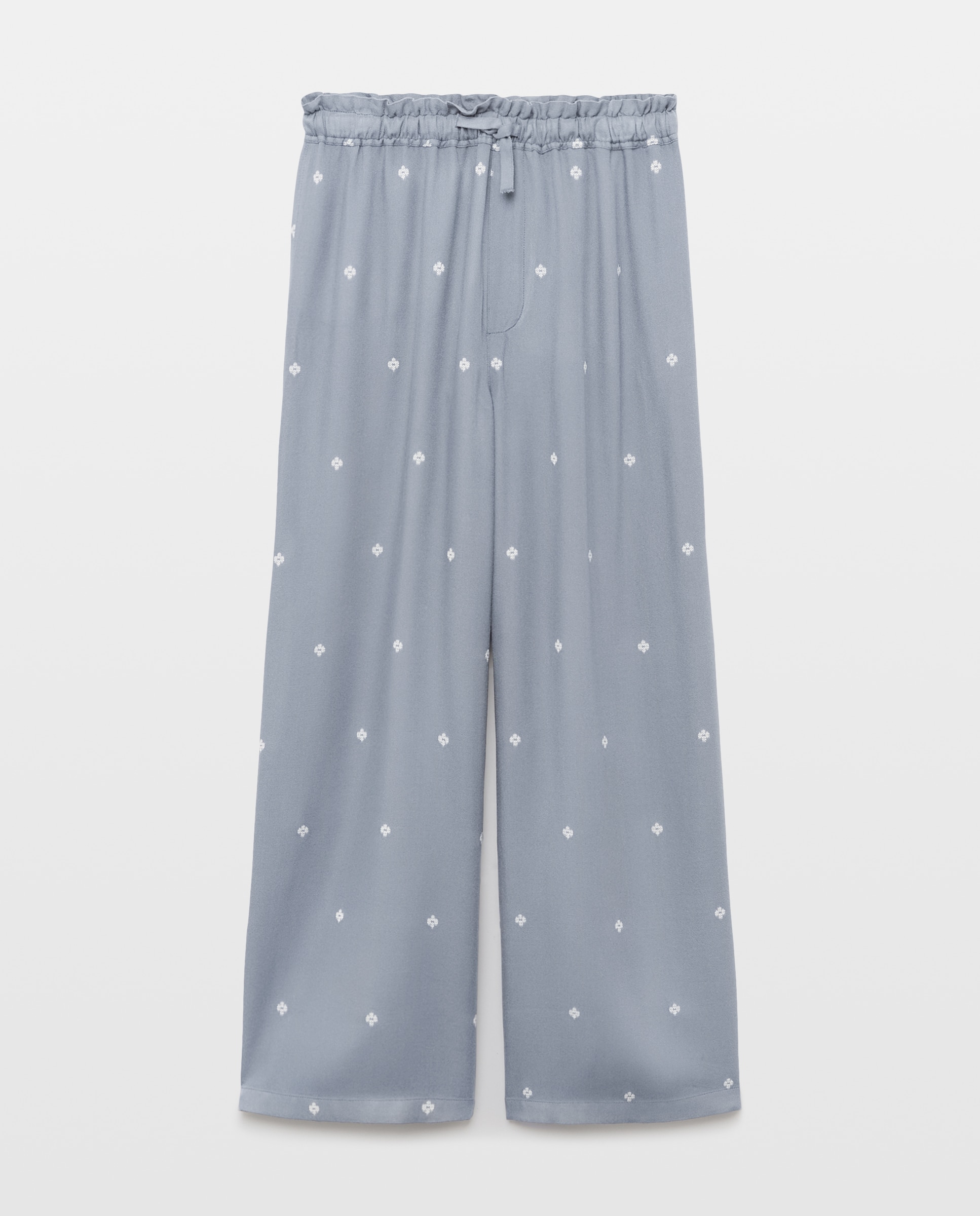 Pantalón wide leg todo gomas en viscosa con mini jacquard all over de niña - Kids El Corte Inglés - Azul marino Azul marino-4