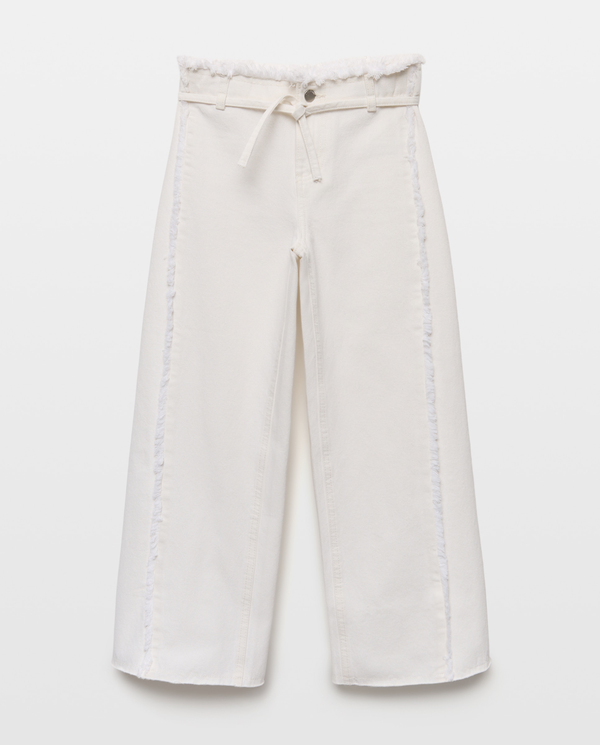 Calças de Sarja Wide Leg com Peça Lateral Triangular e Cós Desfiado Kids El Corte Inglés Branco-5