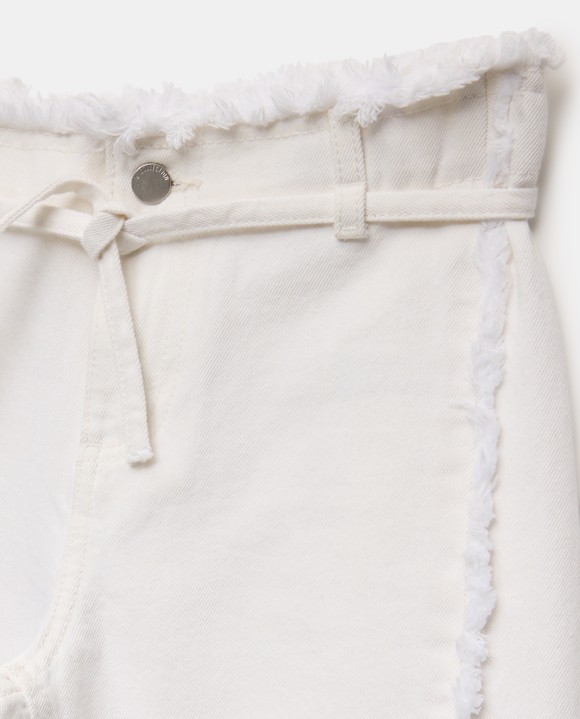 Calças de Sarja Wide Leg com Peça Lateral Triangular e Cós Desfiado Kids El Corte Inglés Branco-6