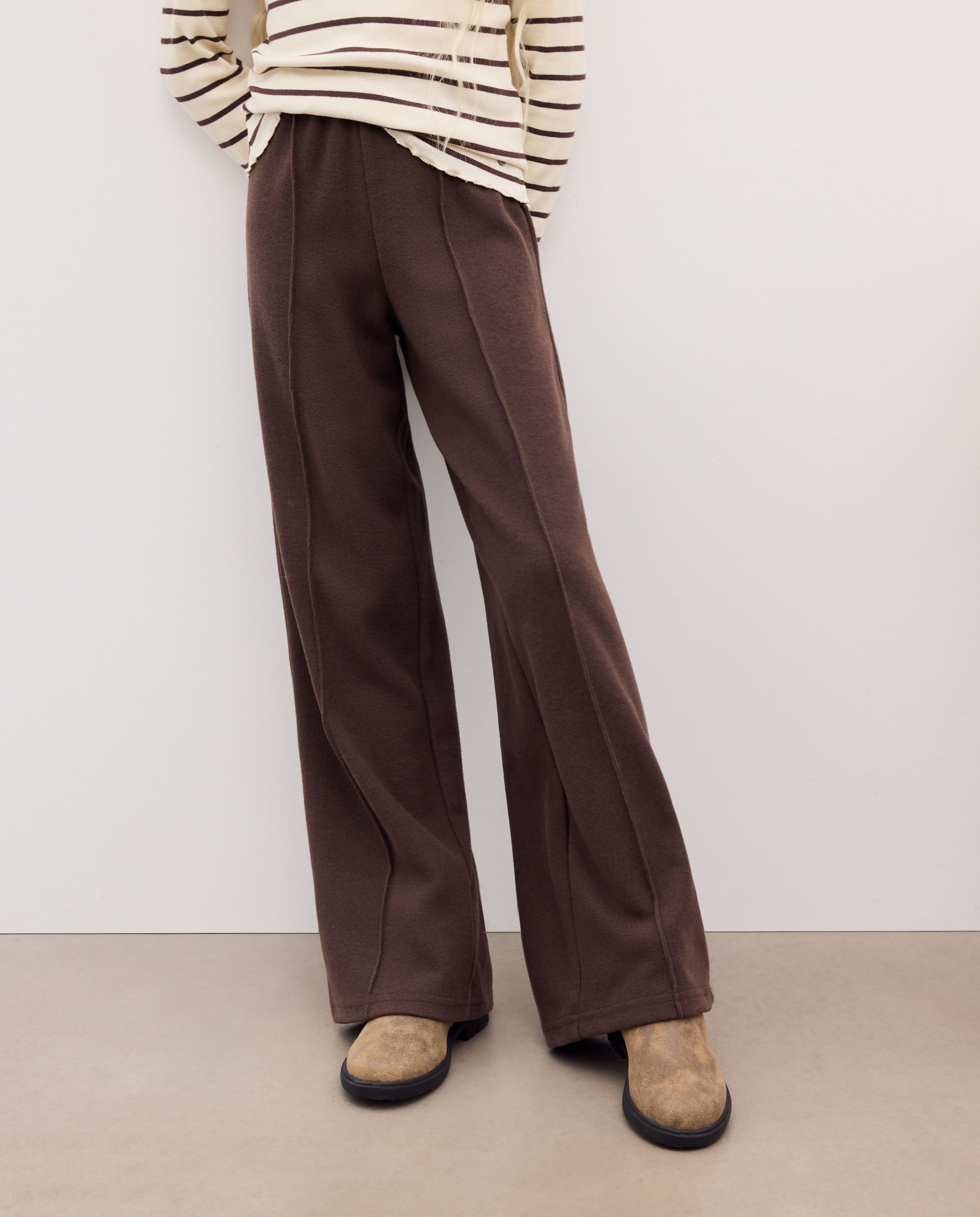 Pantalón punto cortado rib wide leg con nervio central de niña - Kids El Corte Inglés - 120 Crudo Marrón-2
