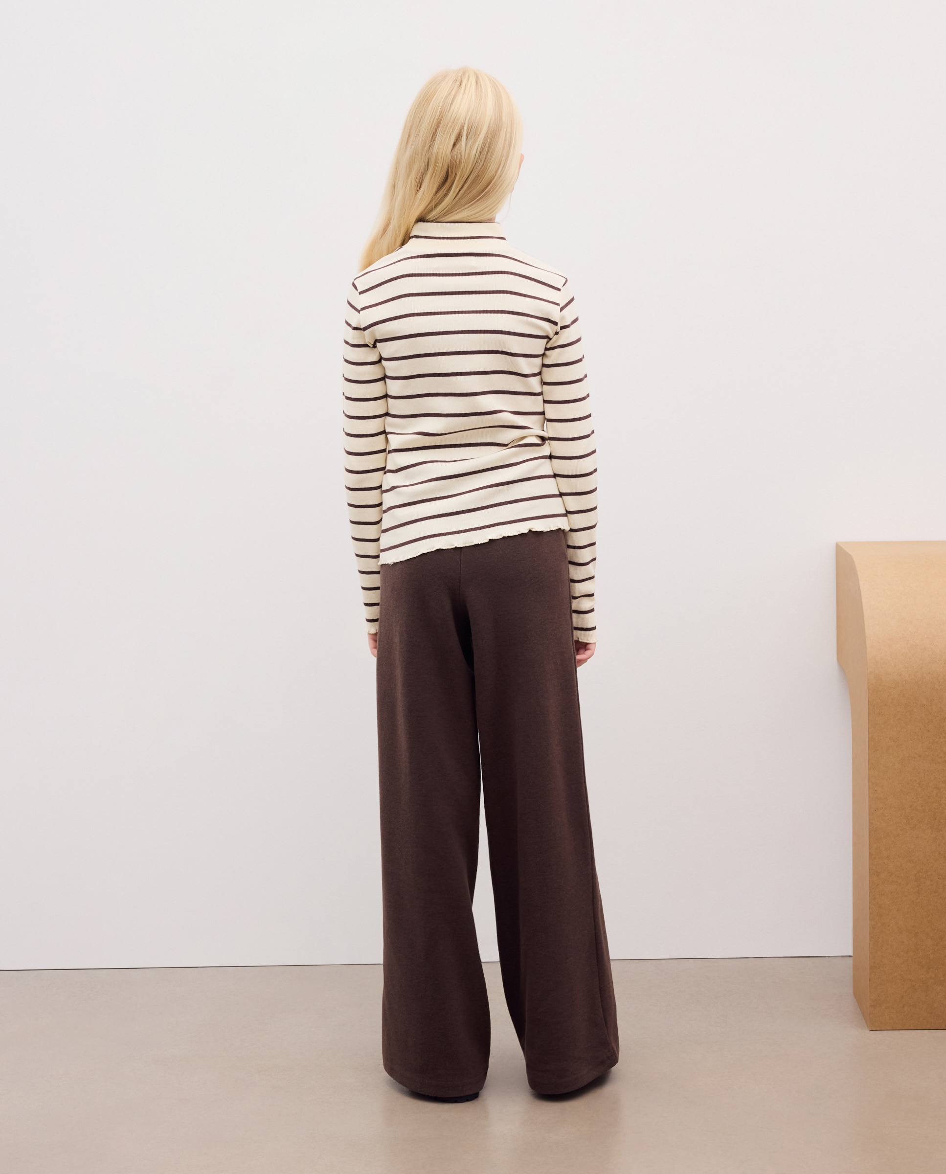 Pantalón punto cortado rib wide leg con nervio central de niña - Kids El Corte Inglés - 120 Crudo Marrón-3