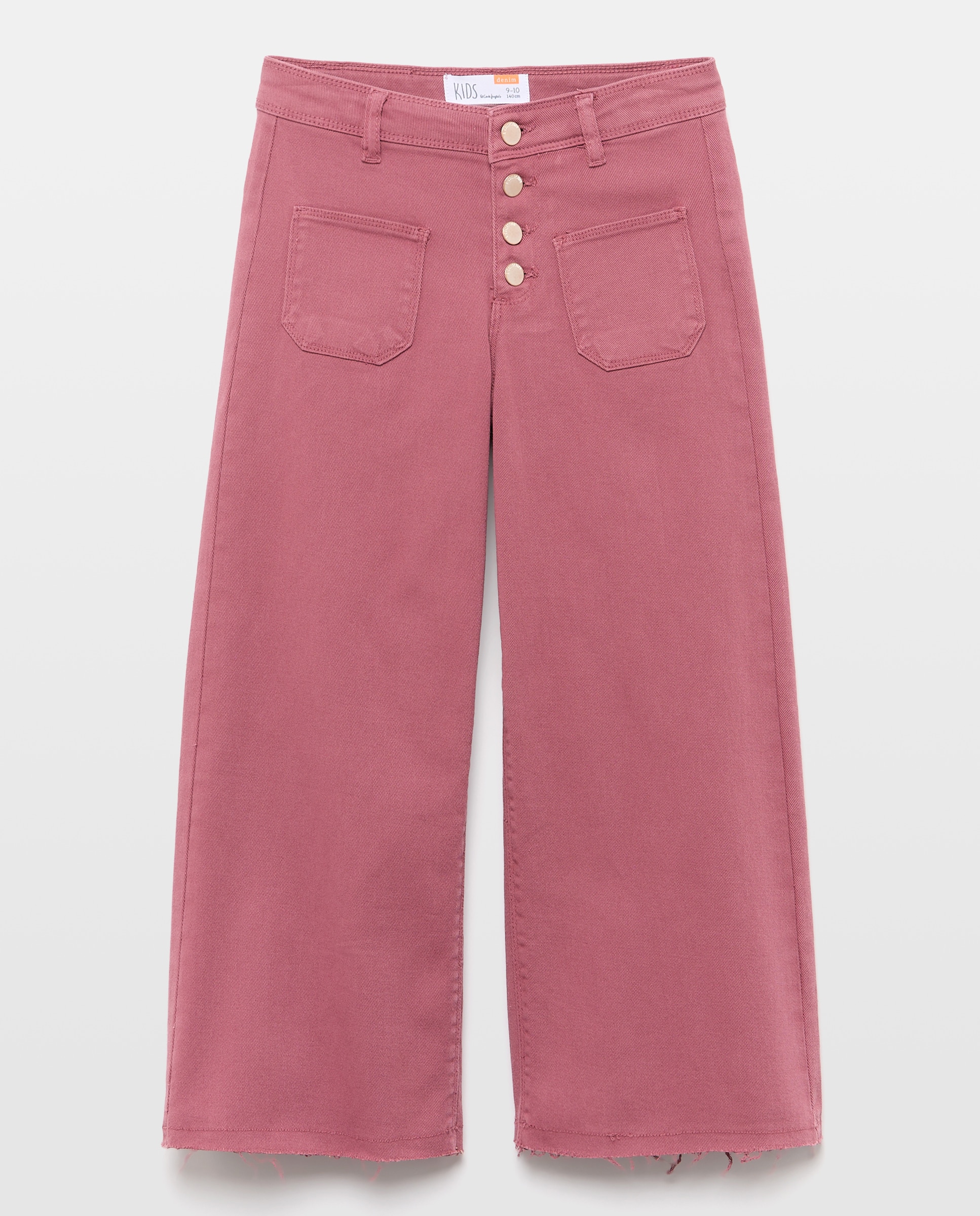 Pantalón culotte sarga color garment dyed de niña - Kids El Corte Inglés - Rosa claro Rosa claro-1