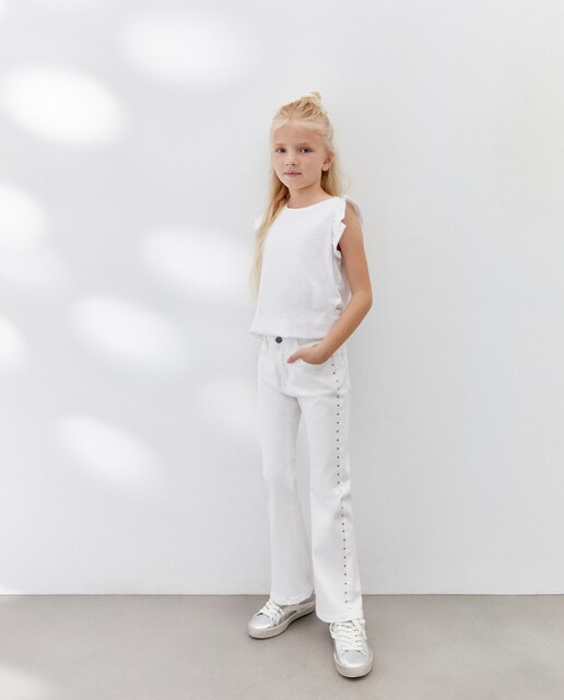 Imagen 0 de Pantalón denim flare con strass de niña