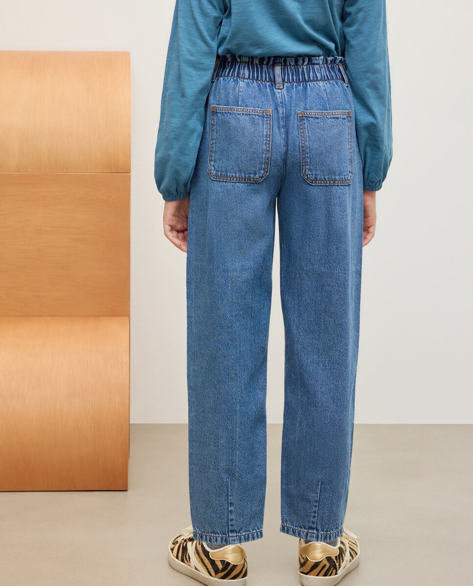 Jeans Lisas Paperbag Cinzento-claro-3