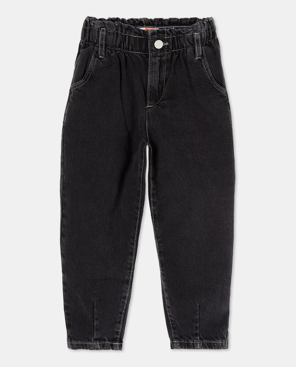 Jeans Paperbag Balloon com Estampado de Coração no Joelho Preto Intenso-3