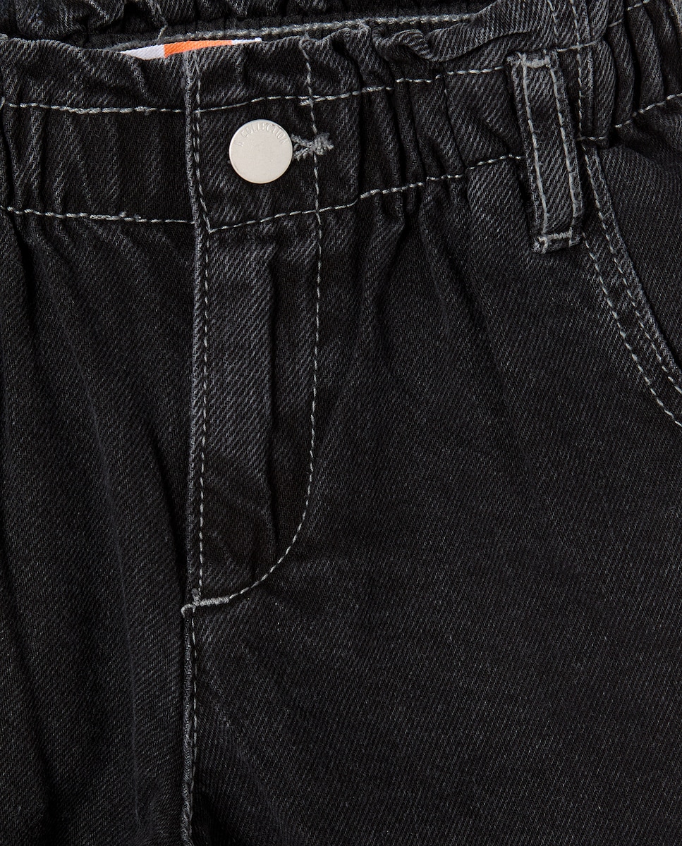 Jeans Paperbag Balloon com Estampado de Coração no Joelho Preto Intenso-4