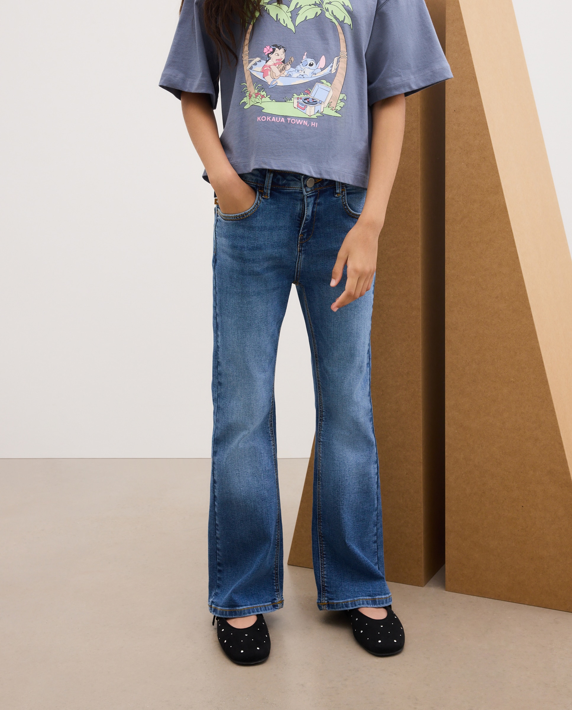 Pantalón denim básico flare de niña - Kids El Corte Inglés - Azul pálido Azul pálido-2