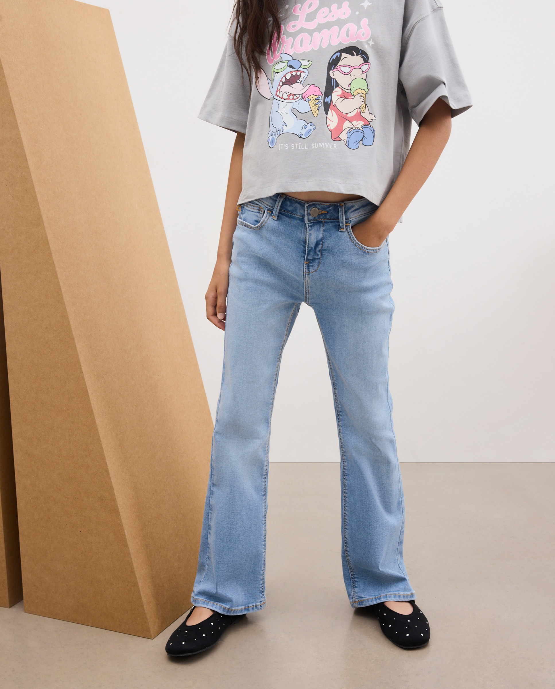 Pantalón denim básico flare de niña - Kids El Corte Inglés - Cerúleo Cerúleo-2