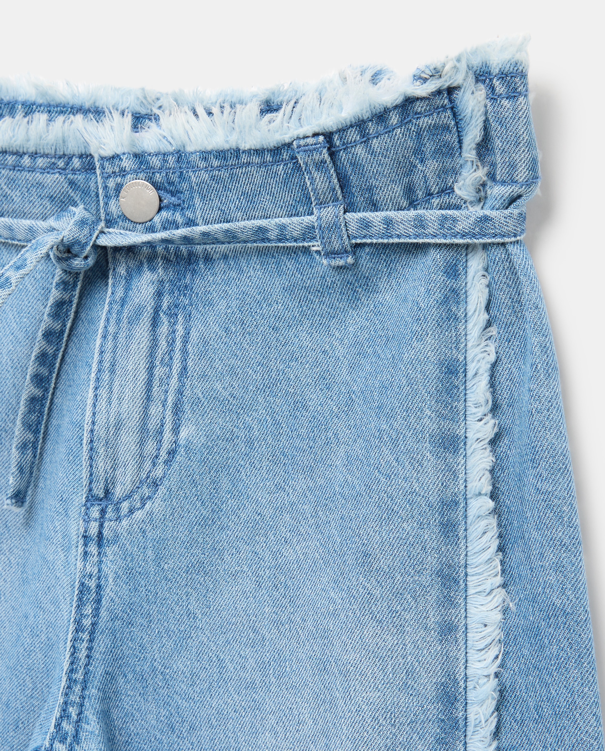 Pantalón de niña denim wide leg con pieza lateral triangular y cinturilla deshilachada - Kids El Corte Inglés - Azul pálido Azul pálido-6